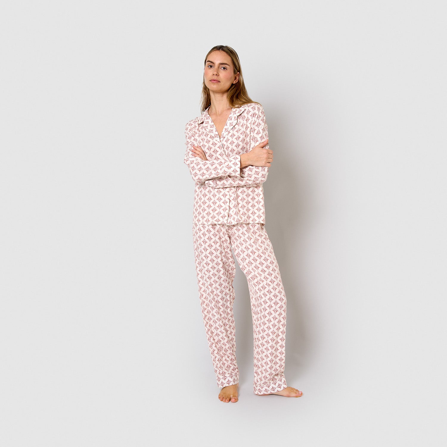 Pijama largo camisero de viscosa morocco rosa
