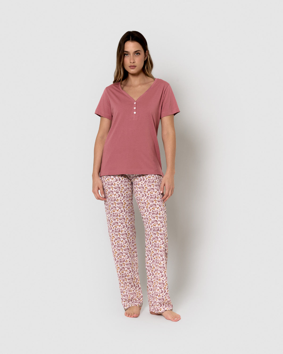 Pijama largo de algodón selvana rosa