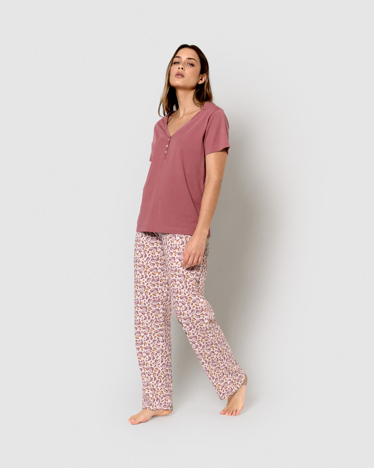 Pijama largo de algodón selvana rosa