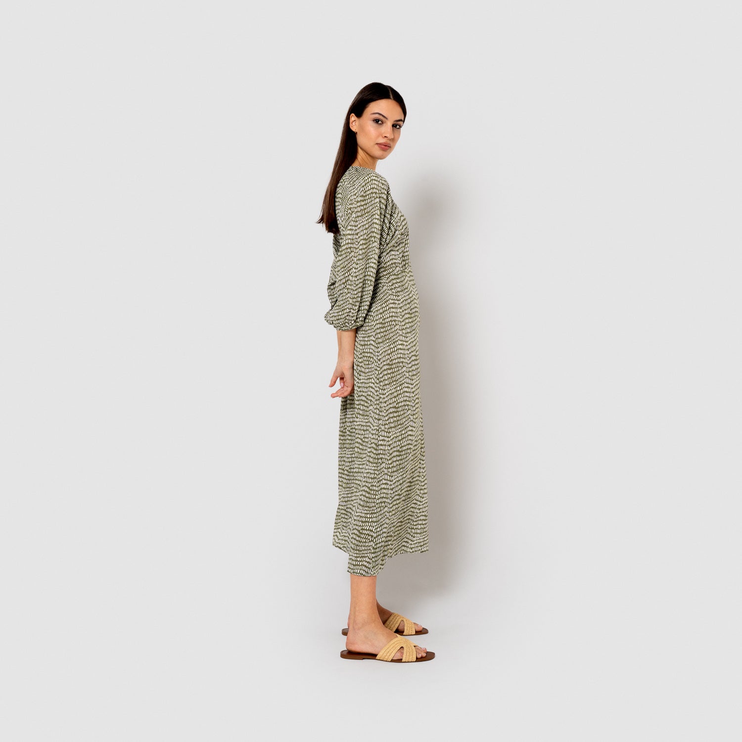 Vestido midi viscosa deriva verde