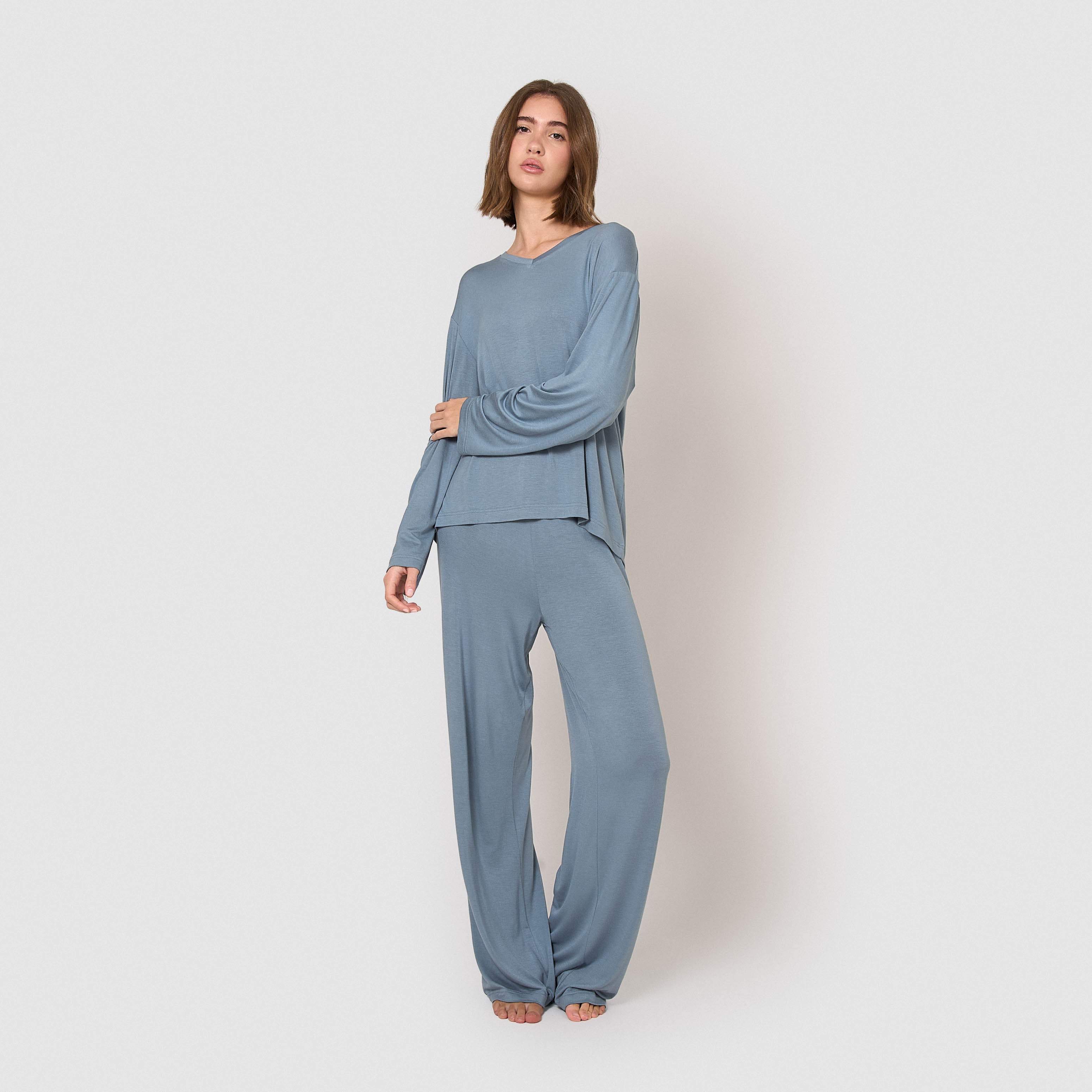 Pijama largo de viscosa índigo
