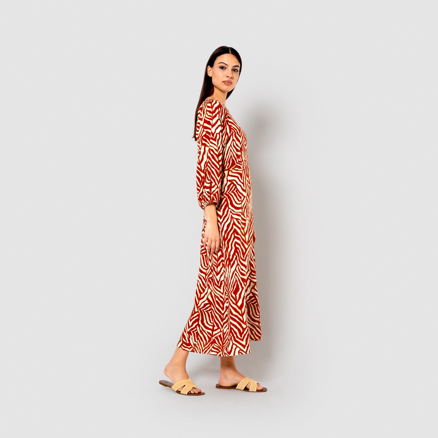Vestido midi viscosa portabales teja