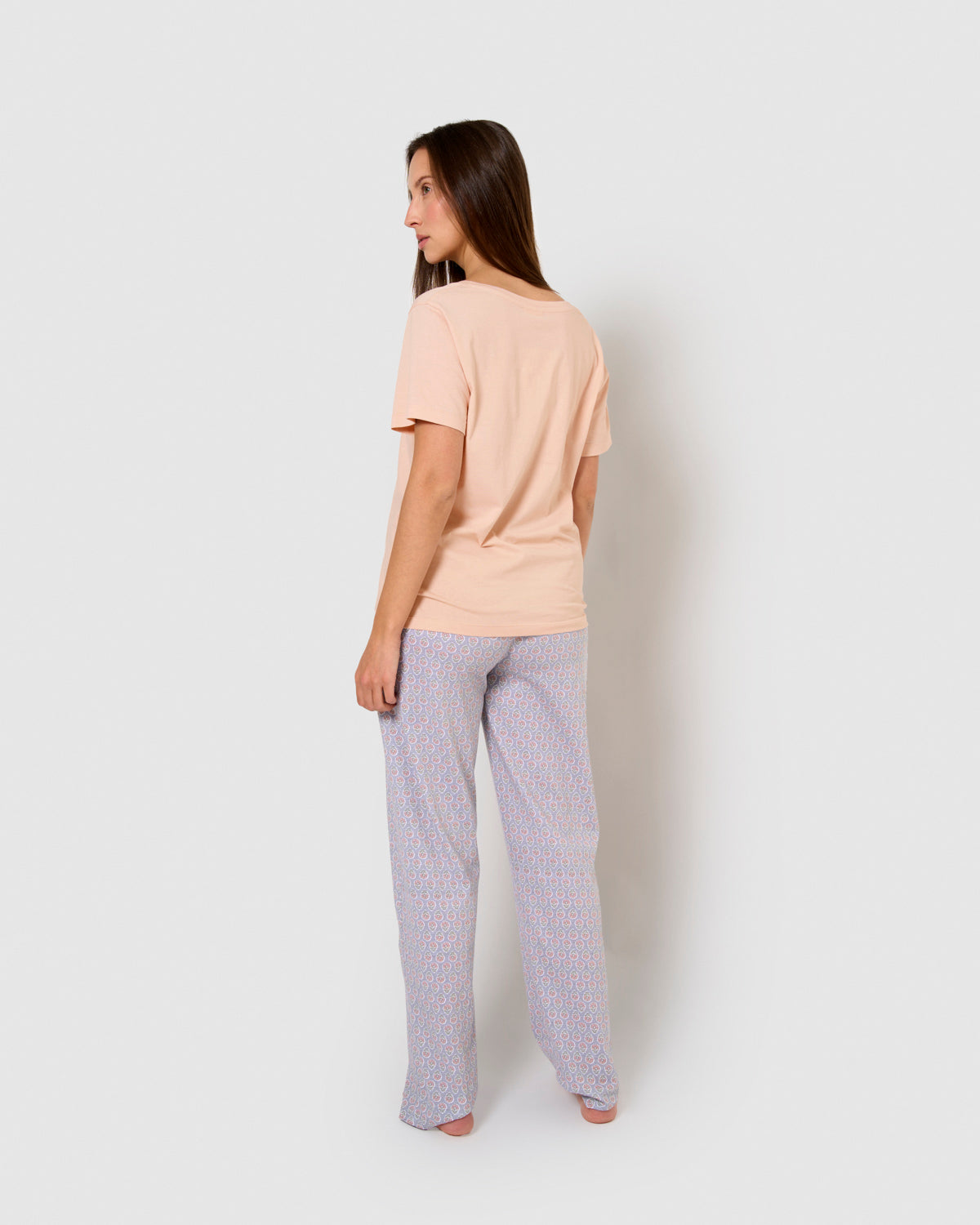 Pijama largo algodón manga corta con escote pico milena rosa
