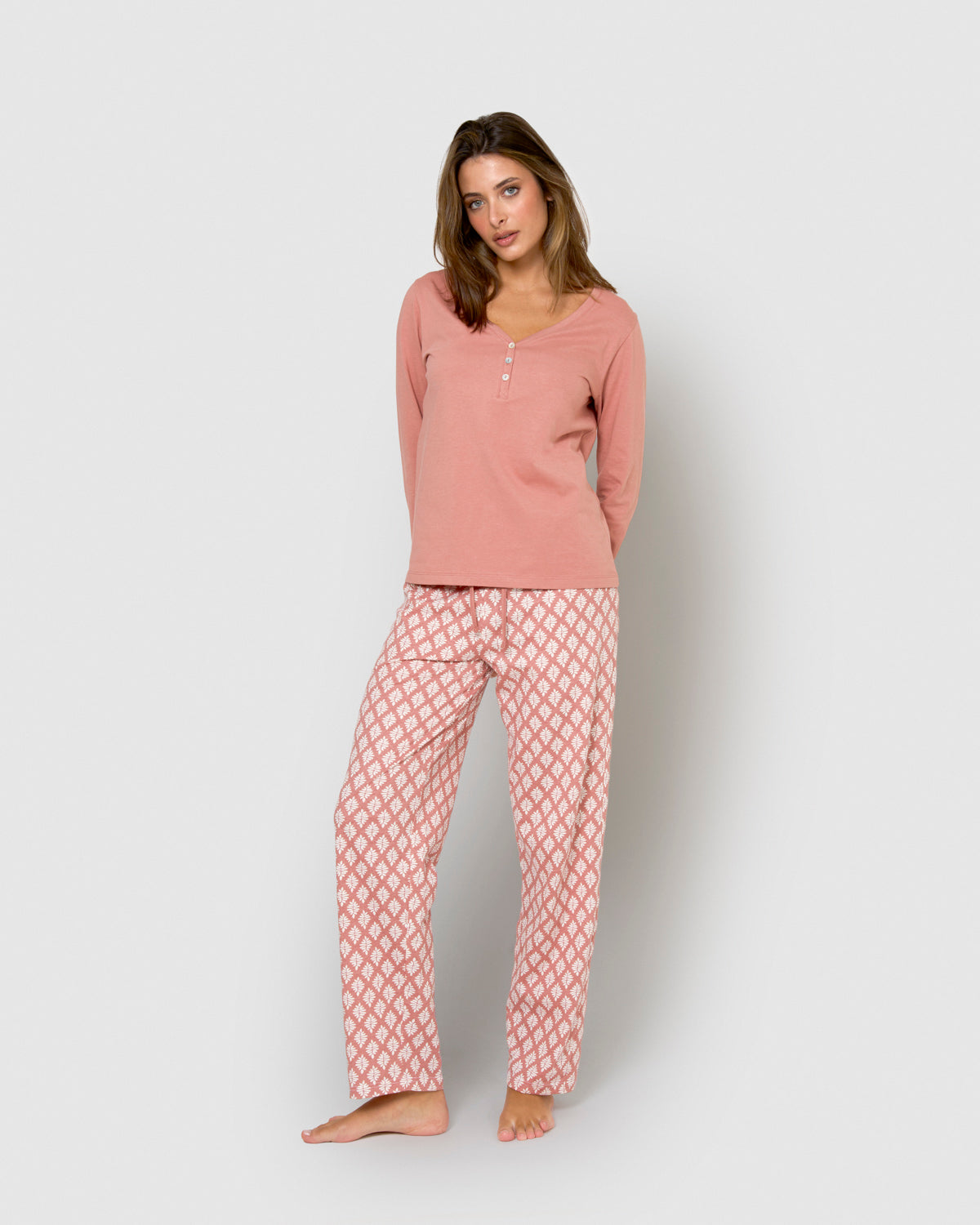 Pijama largo de mujer de algodón zurich rosa