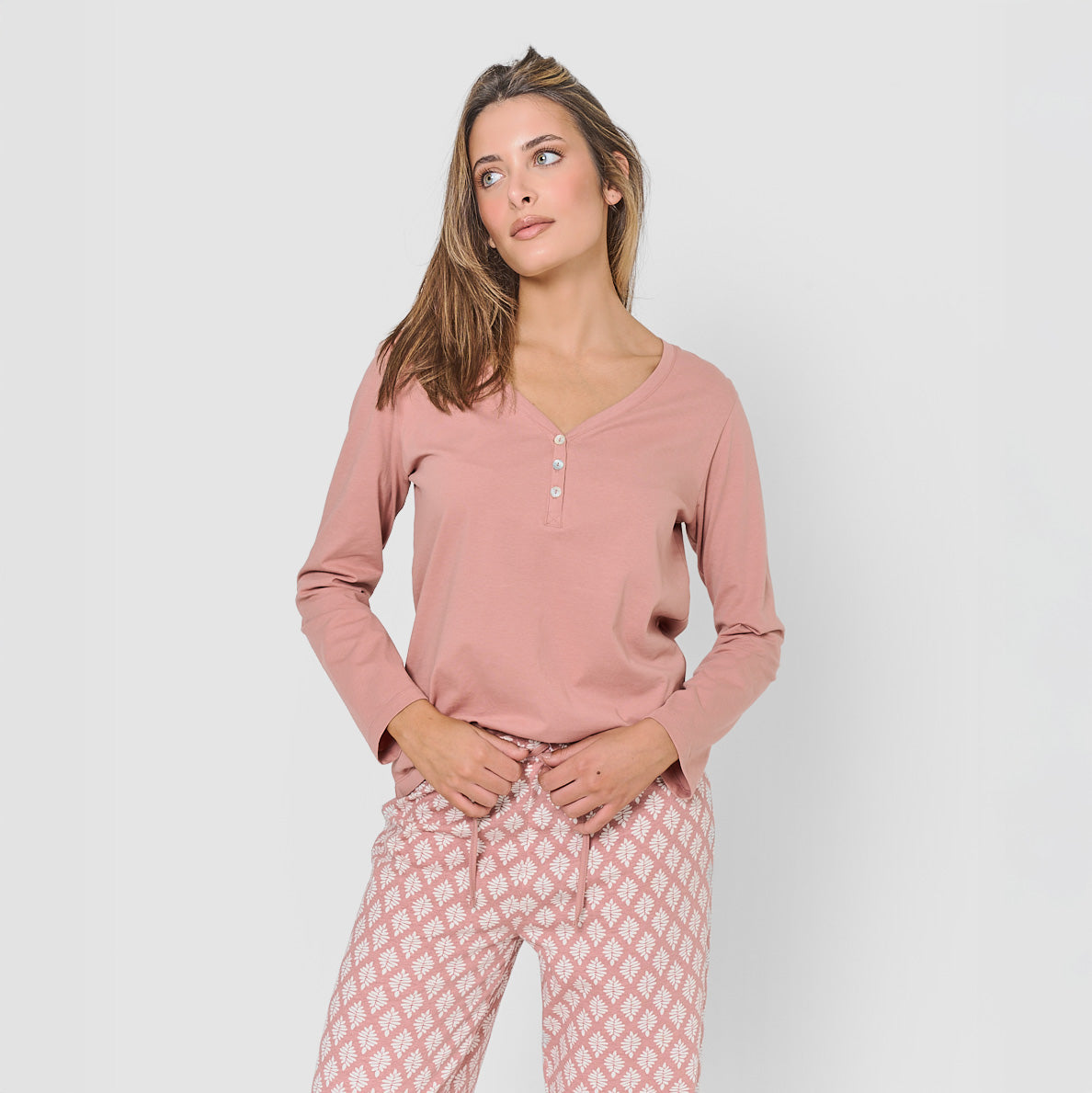 Pijama largo de mujer de algodón zurich rosa