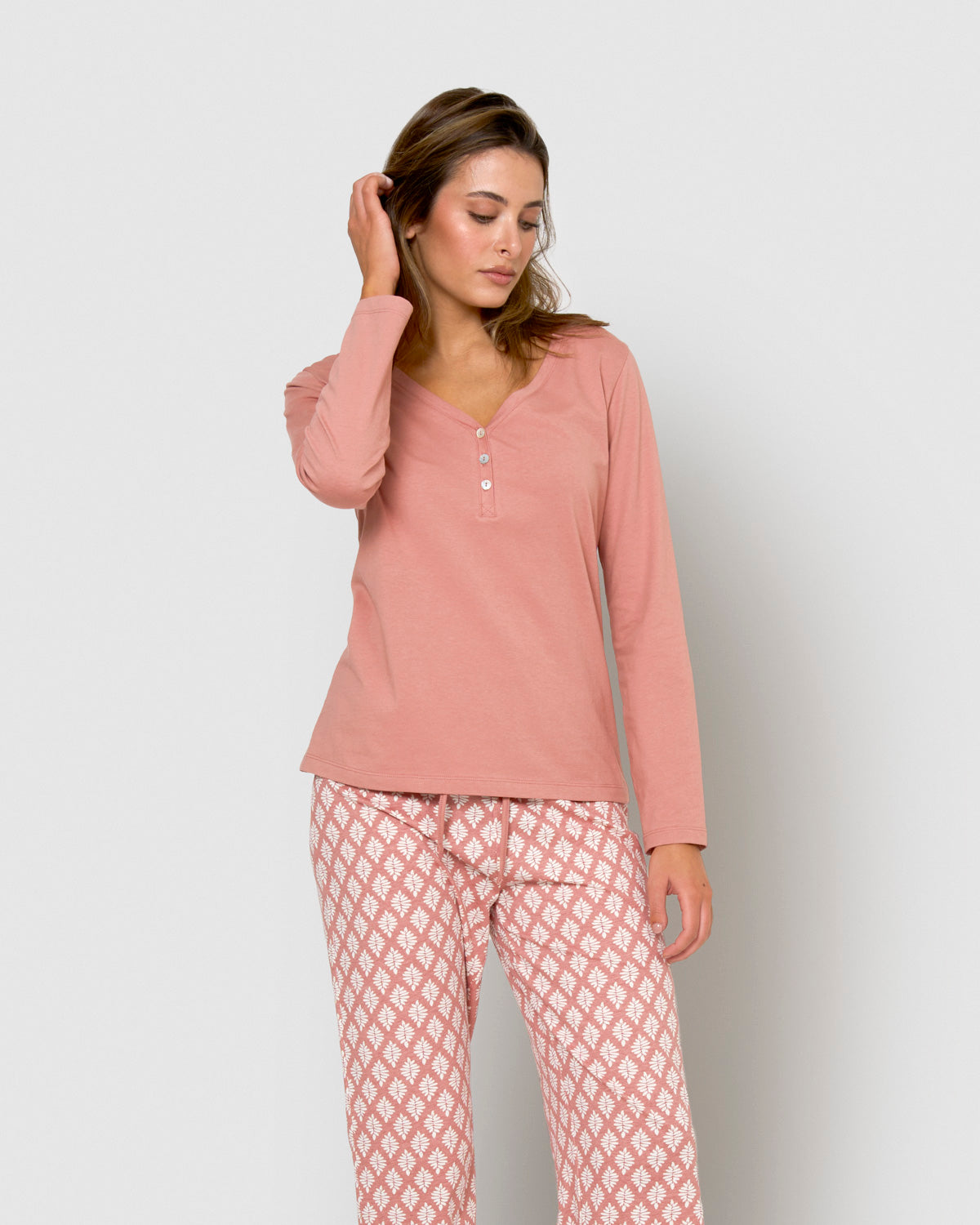 Zurich pink cotton women's long pajamas