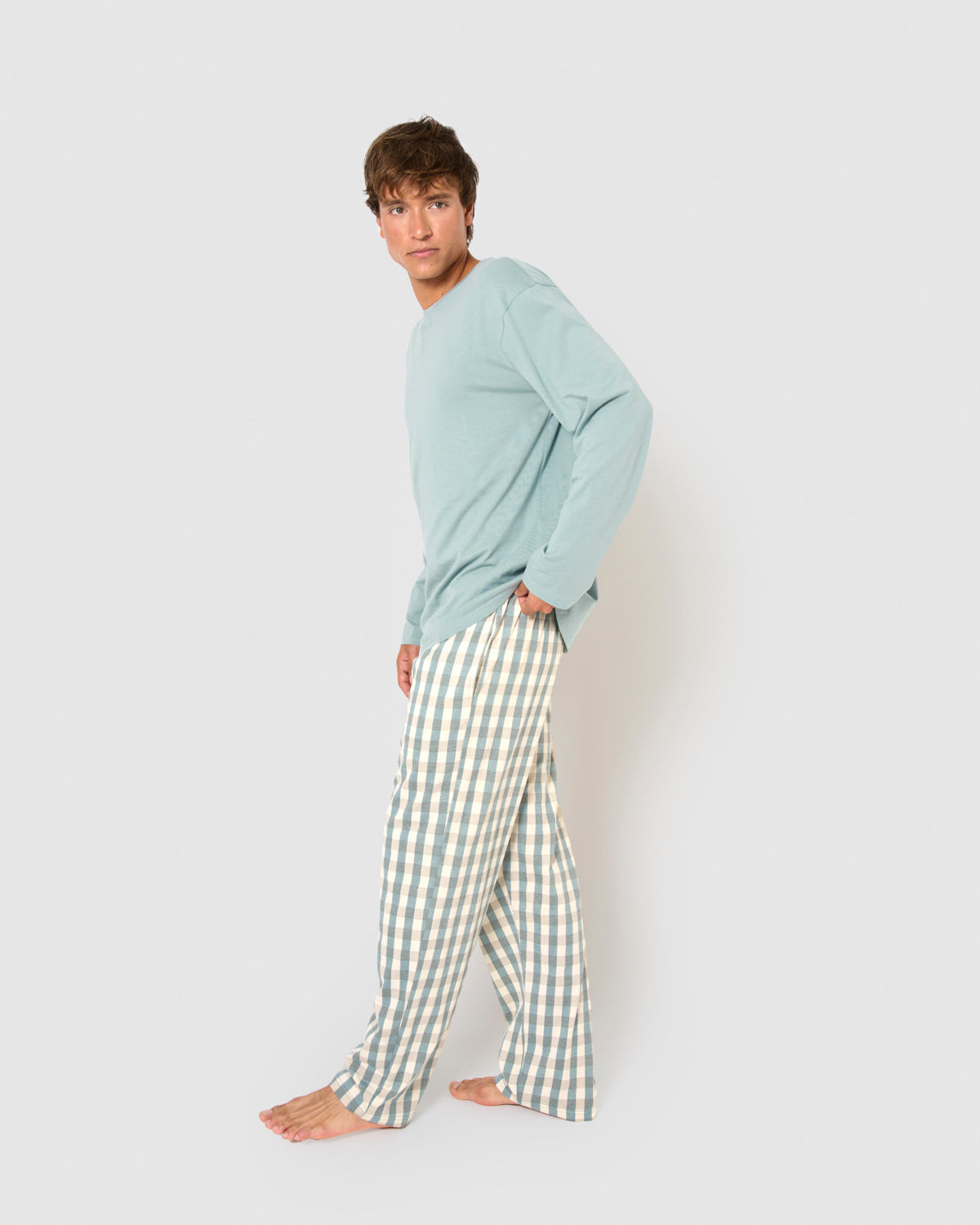 Pijama largo algodón cuadro poli azul
