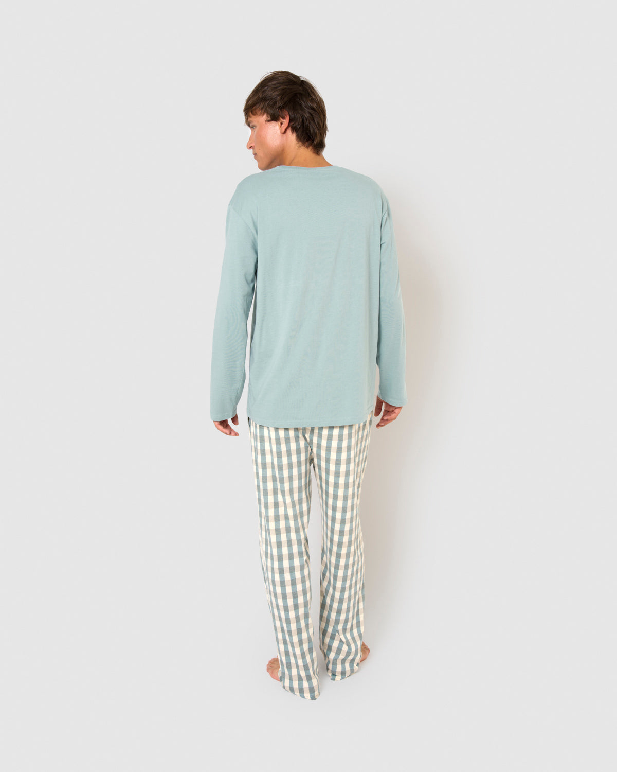 Long cotton pajamas, blue plaid