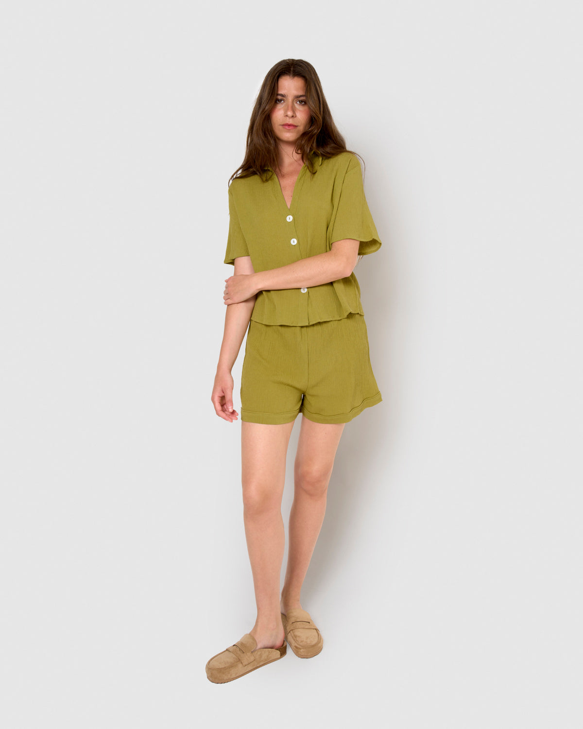 Set de camisa y short de algodón lino lima