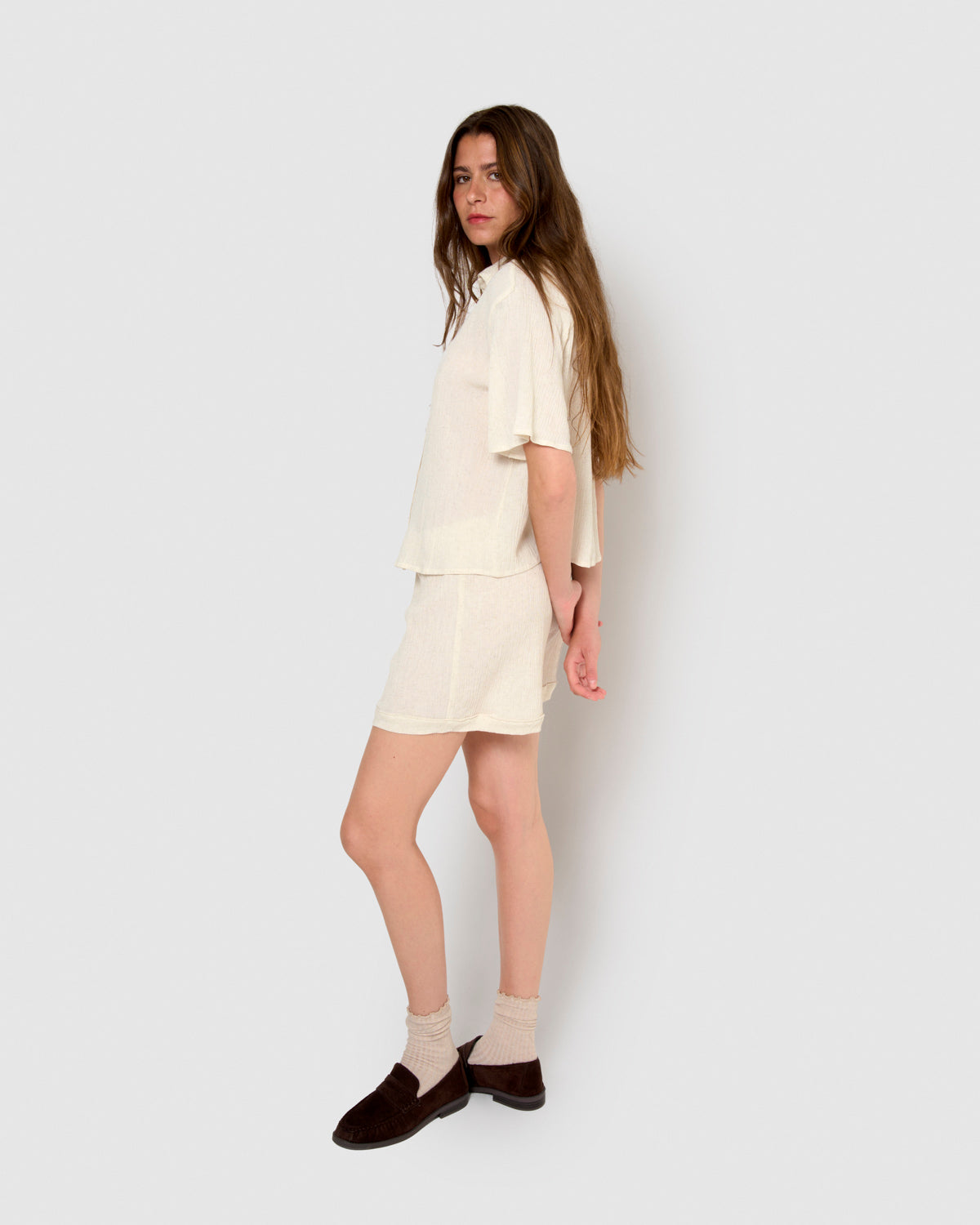 Set de camisa y short de algodón lino natural