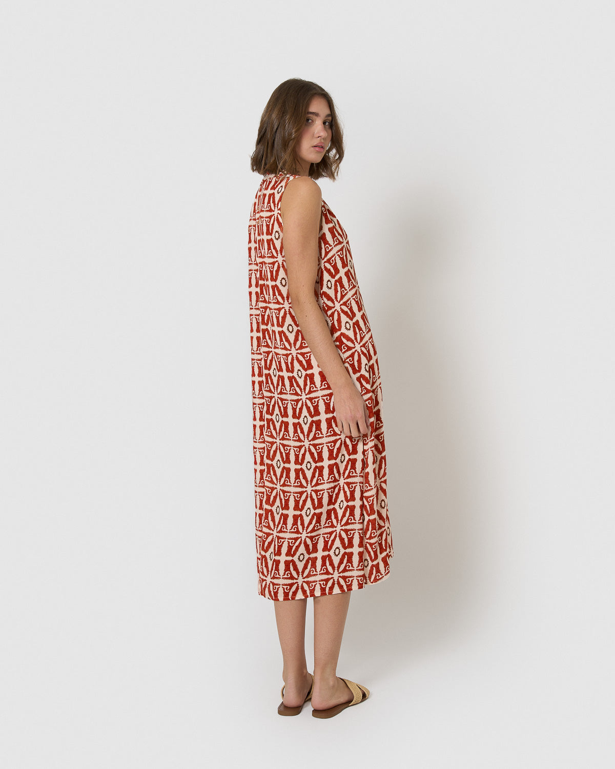 Vestido midi bambula detalles plisados catania teja