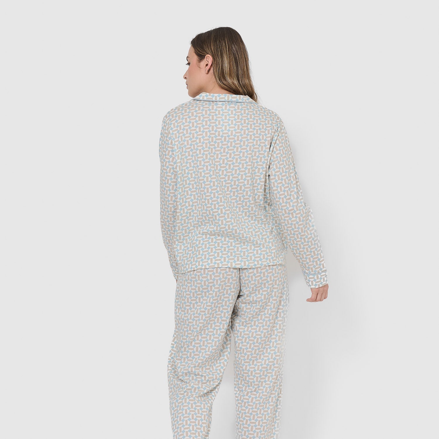 Long cotton shirt-style pajamas indigo