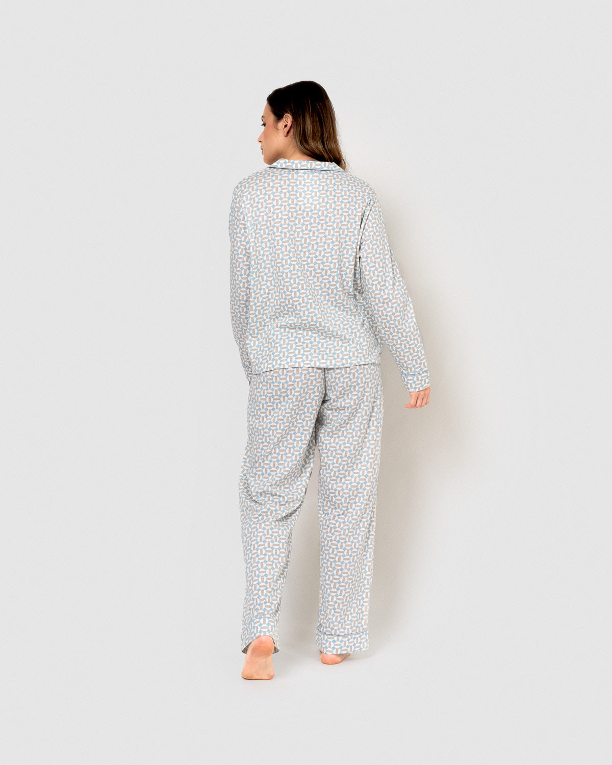 Long cotton shirt-style pajamas indigo