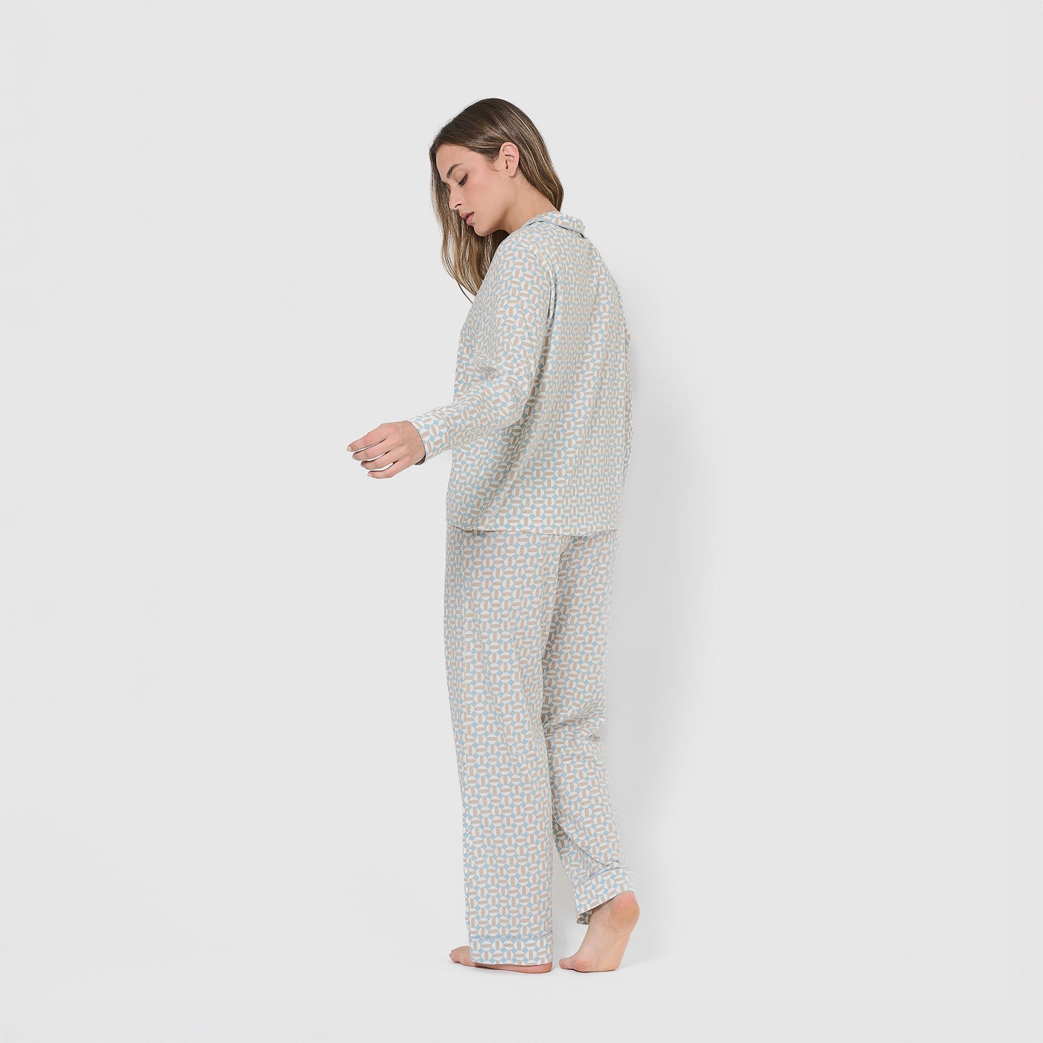 Long cotton shirt-style pajamas indigo