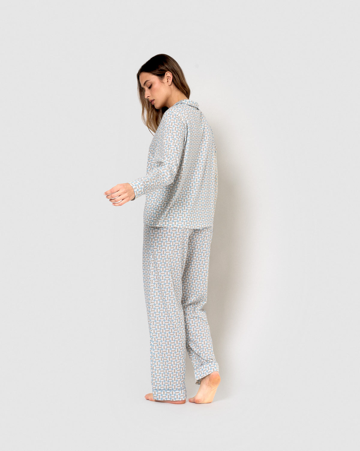 Long cotton shirt-style pajamas indigo