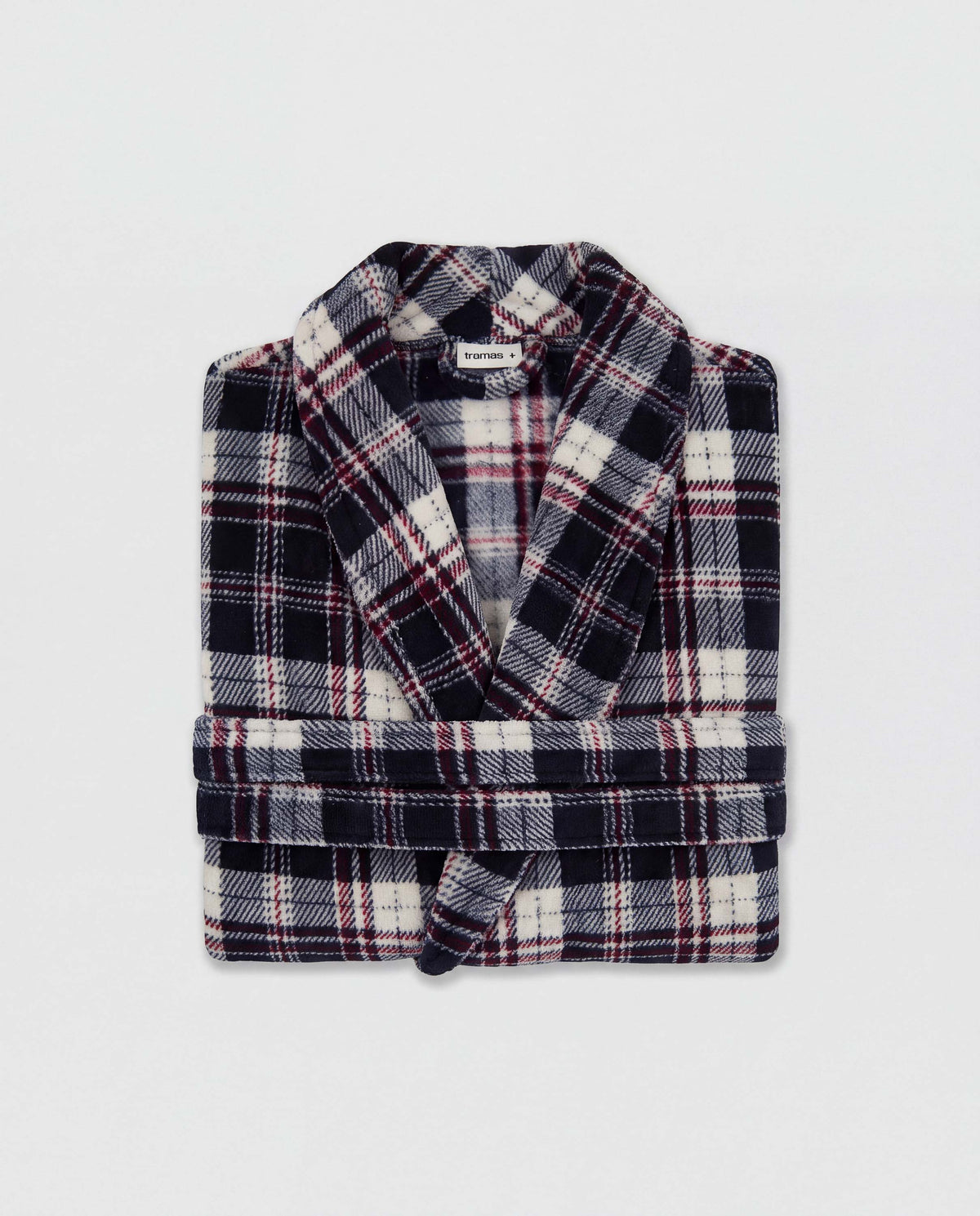 Checked coral fleece dressing gown Orena burgundy