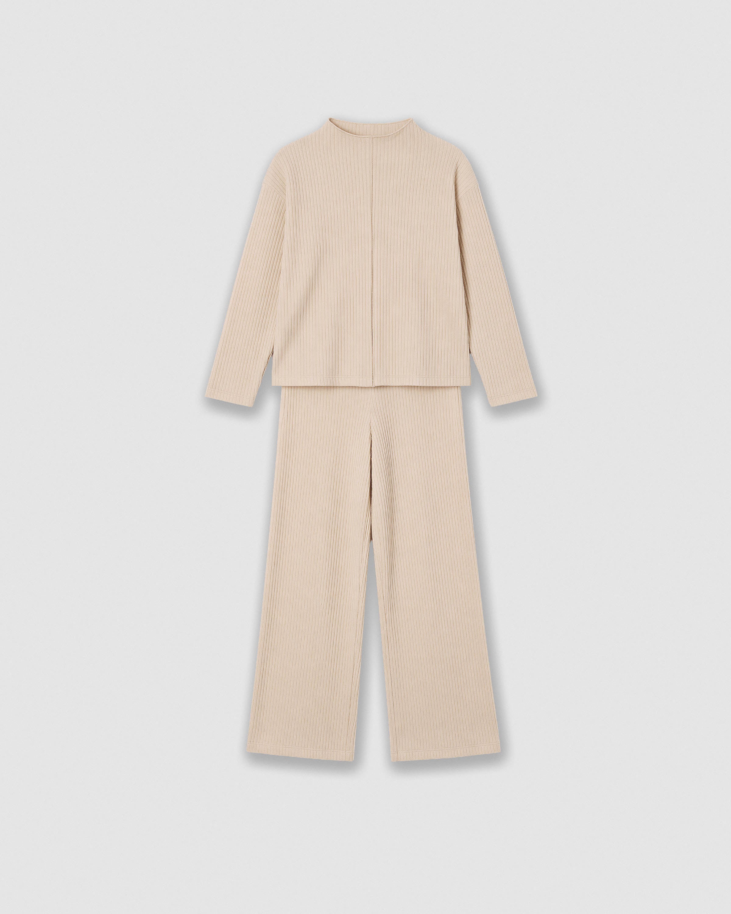 Set jersey pantalón canalé liso beige
