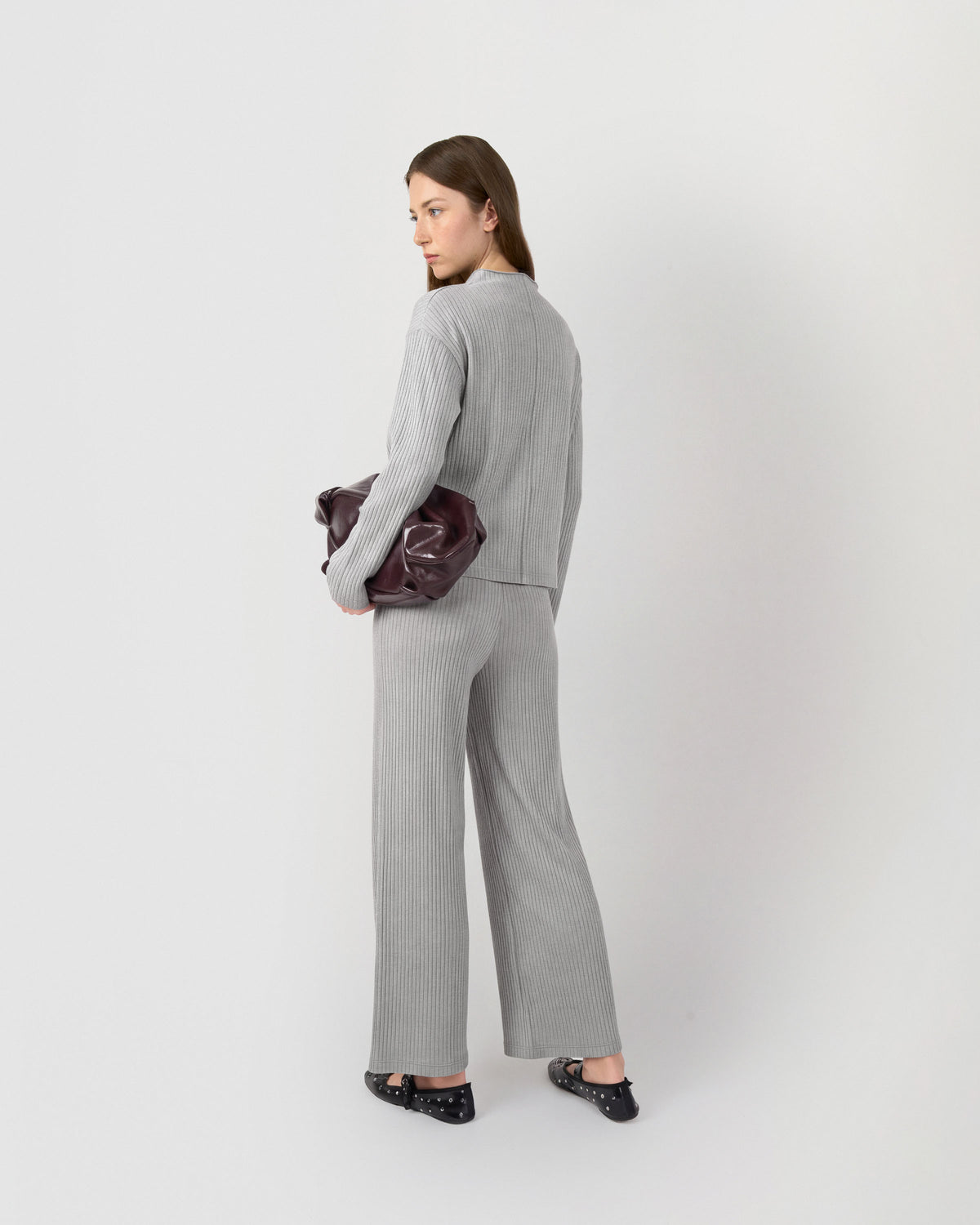 Pantalon cropped côtelé gris clair