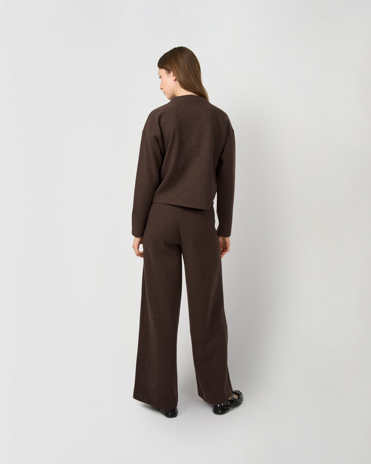 Pantalón largo pinza paño marrón