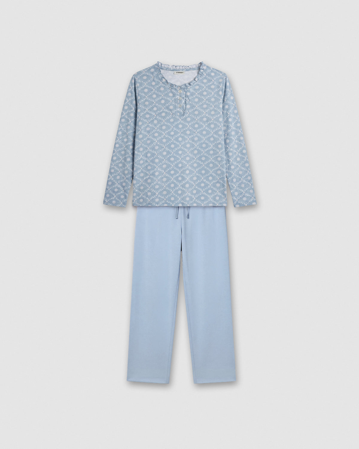 Pijama largo algodón frunce yana celeste