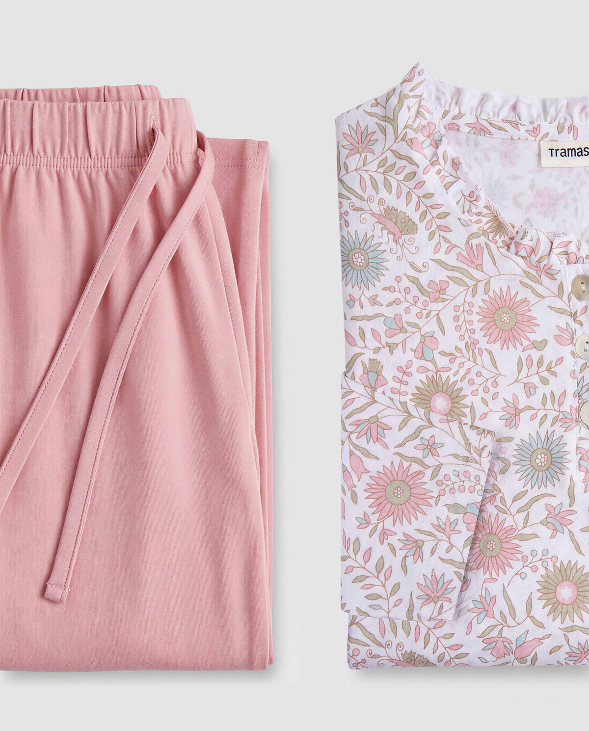 Pijama largo algodón frunce melodi rosa
