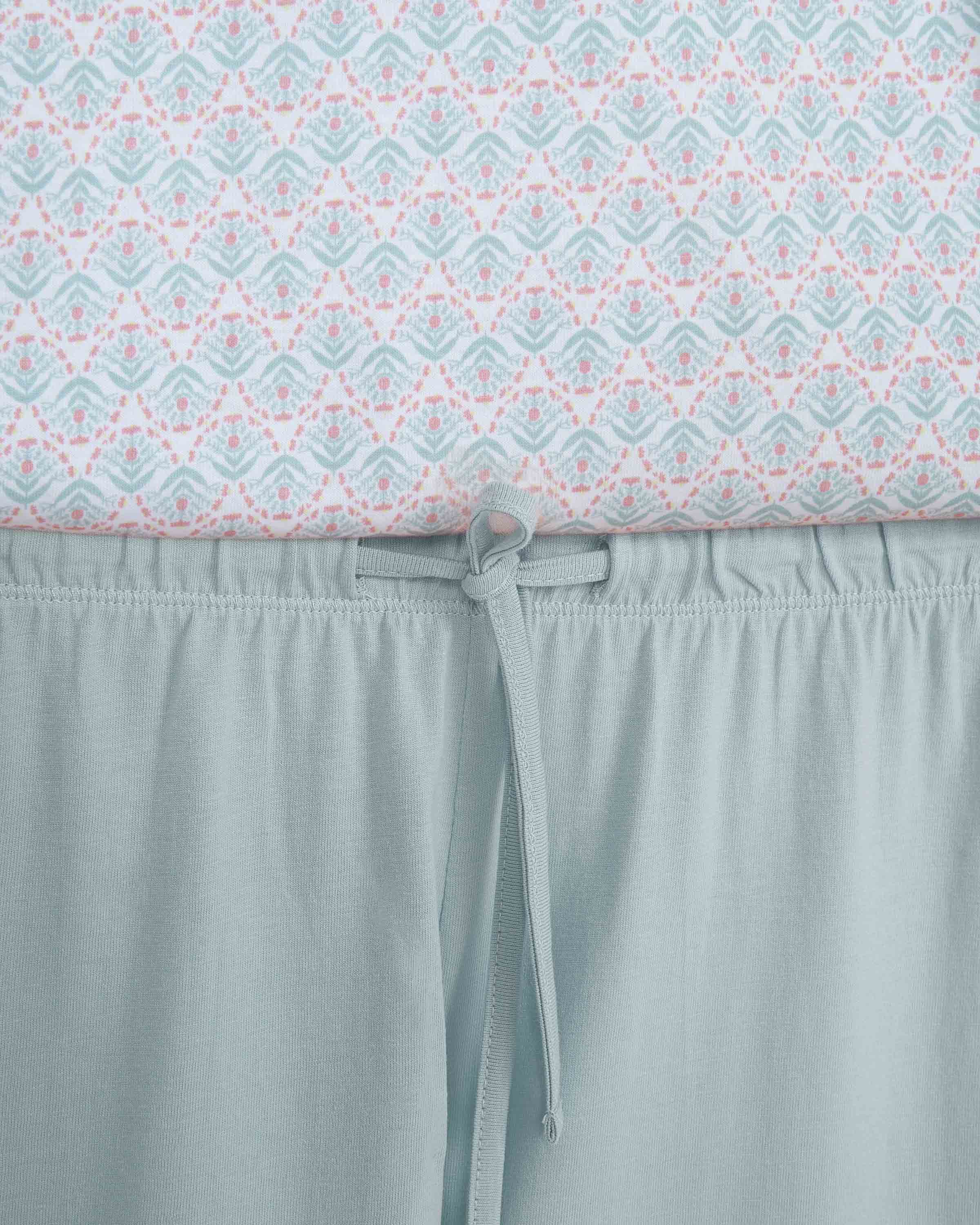 Pijama largo algodón frunce nuru verde azulado