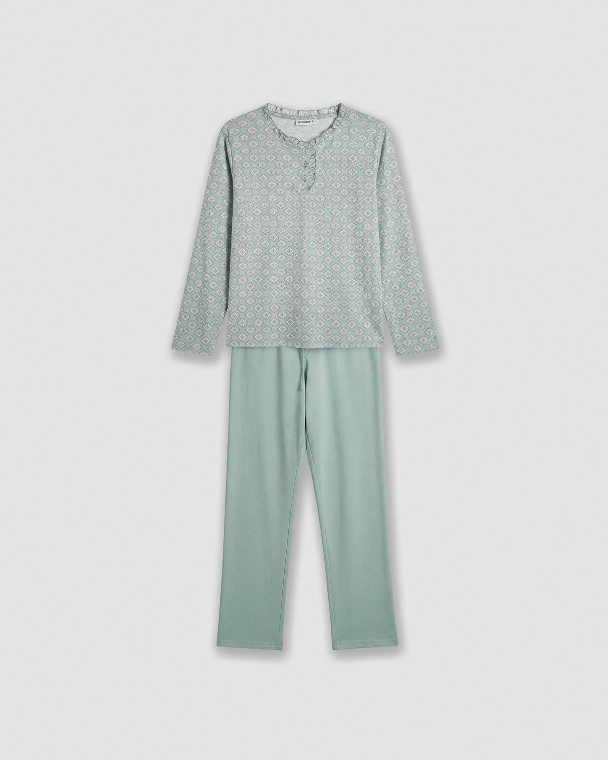 Pyjama long coton froncé tariq bleu aqua