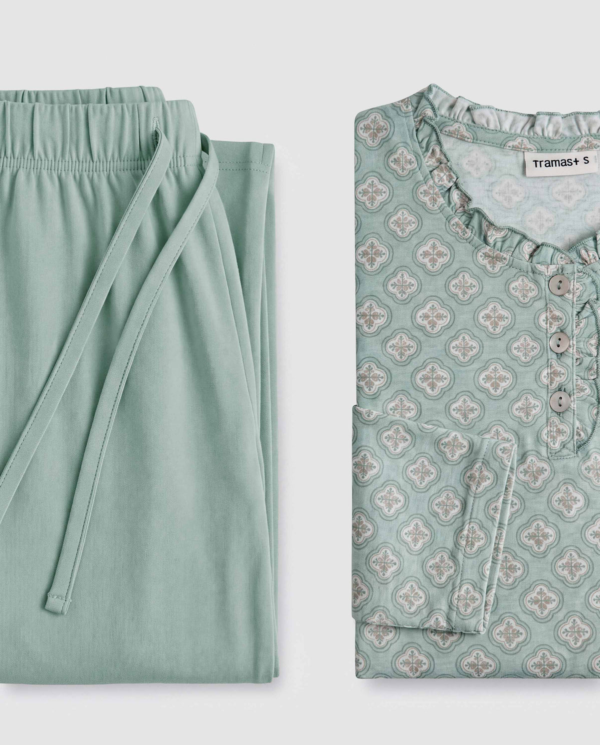 Pyjama long coton froncé tariq bleu aqua