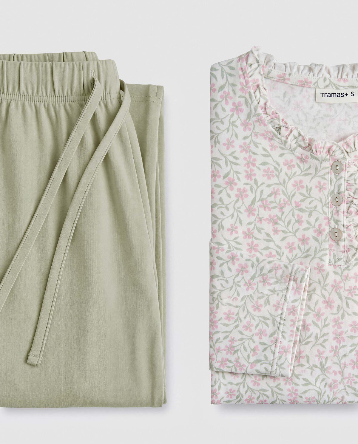 Pigiama lungo in cotone arricciato asili verde