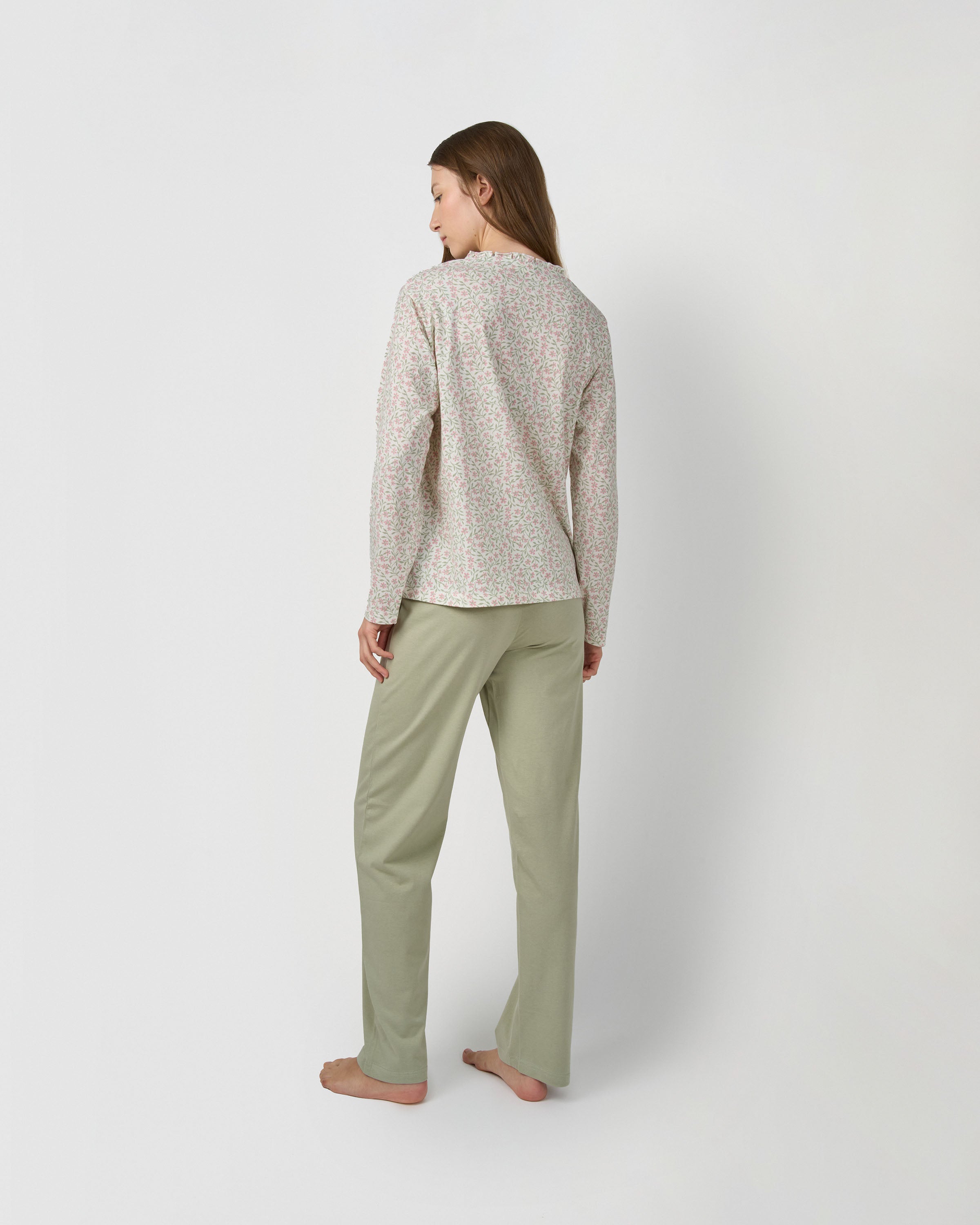 Pijama largo algodón frunce asili verde