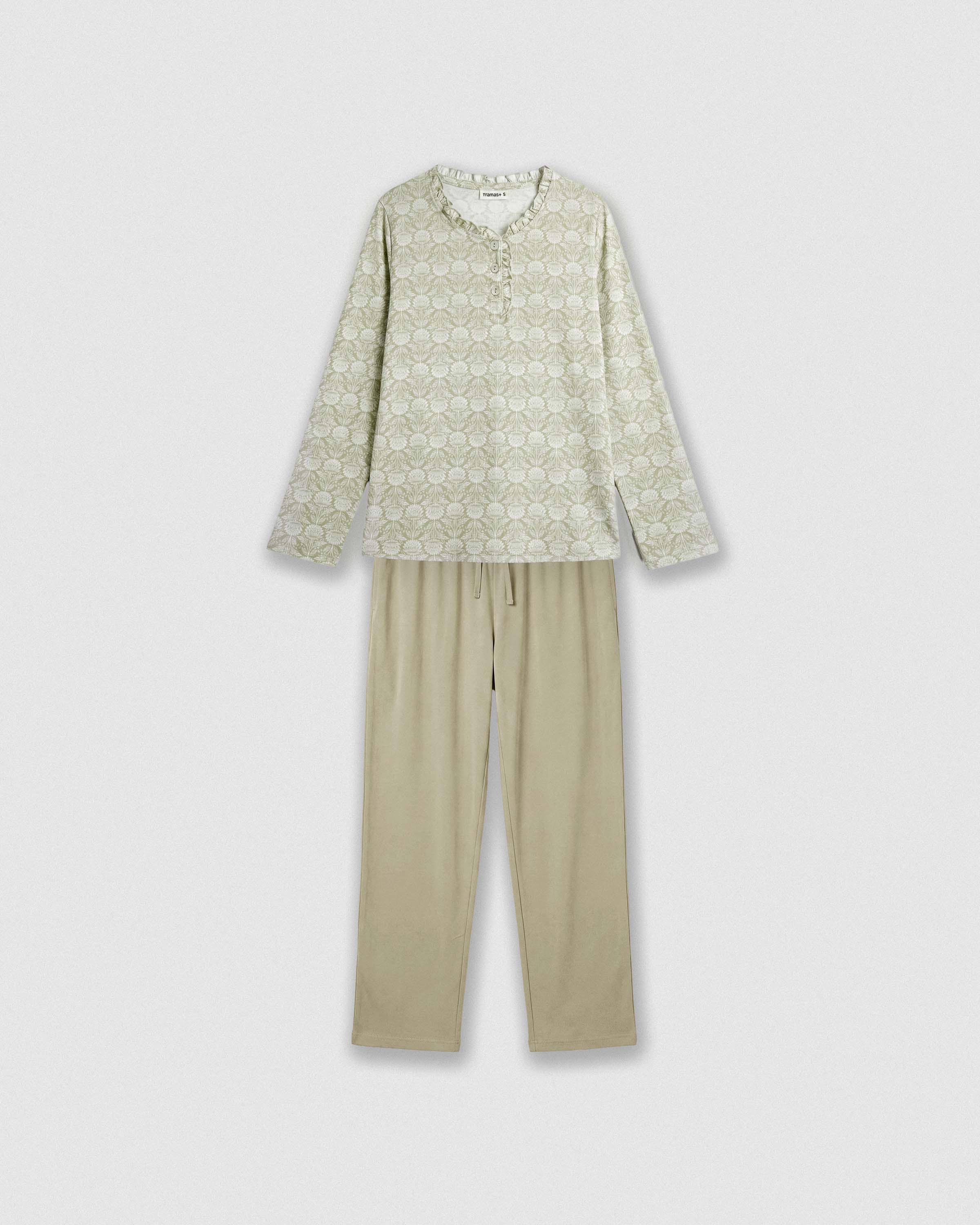 Pijama largo algodón frunce axis verde