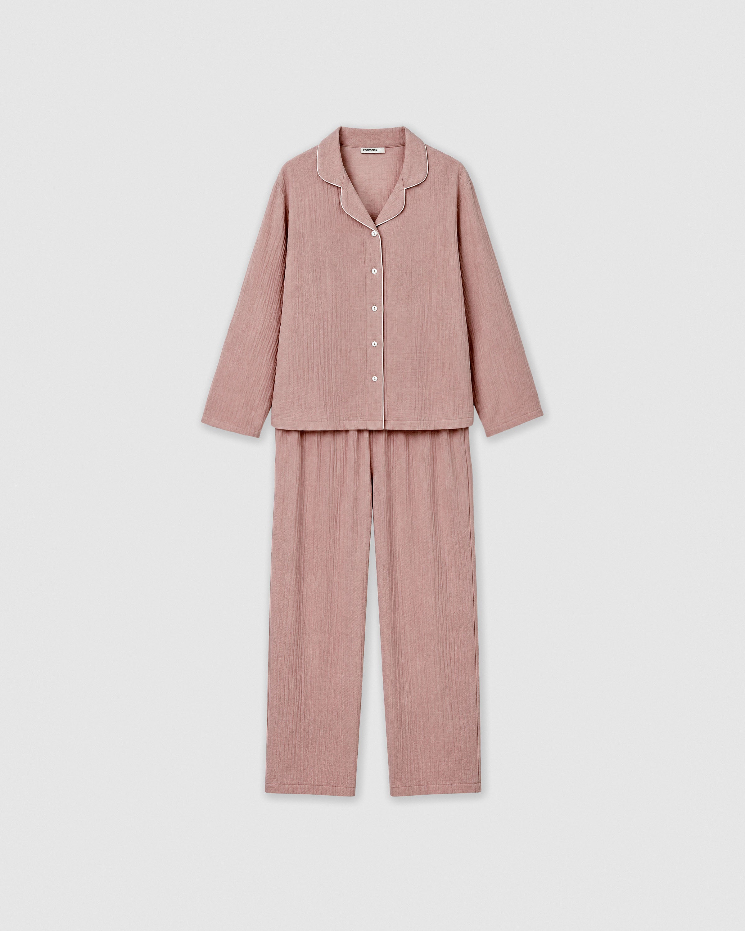 Pijama largo camisero muselina rosa