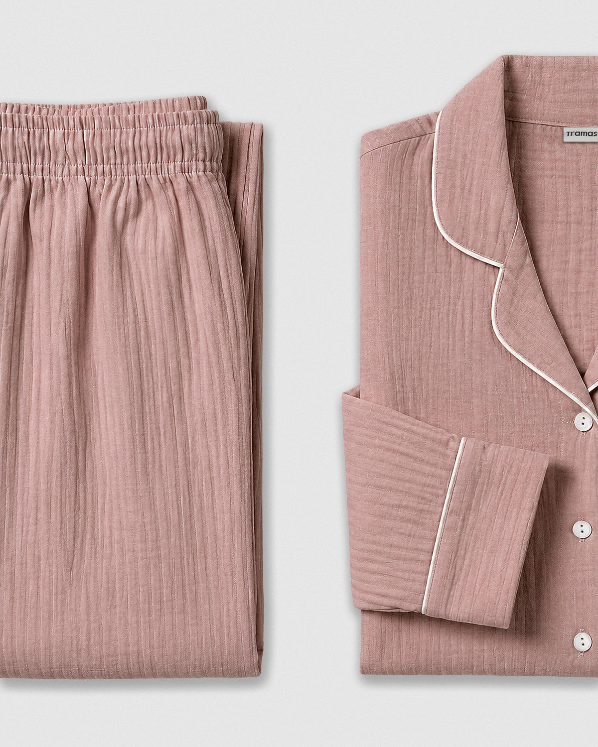 Pijama largo camisero muselina rosa
