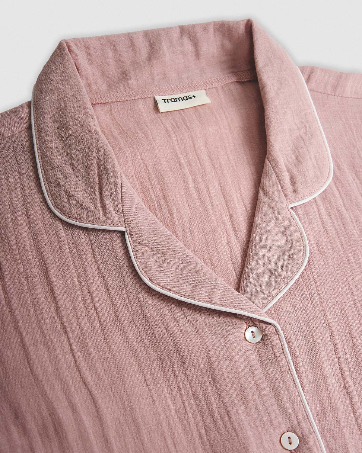 Pijama largo camisero muselina rosa