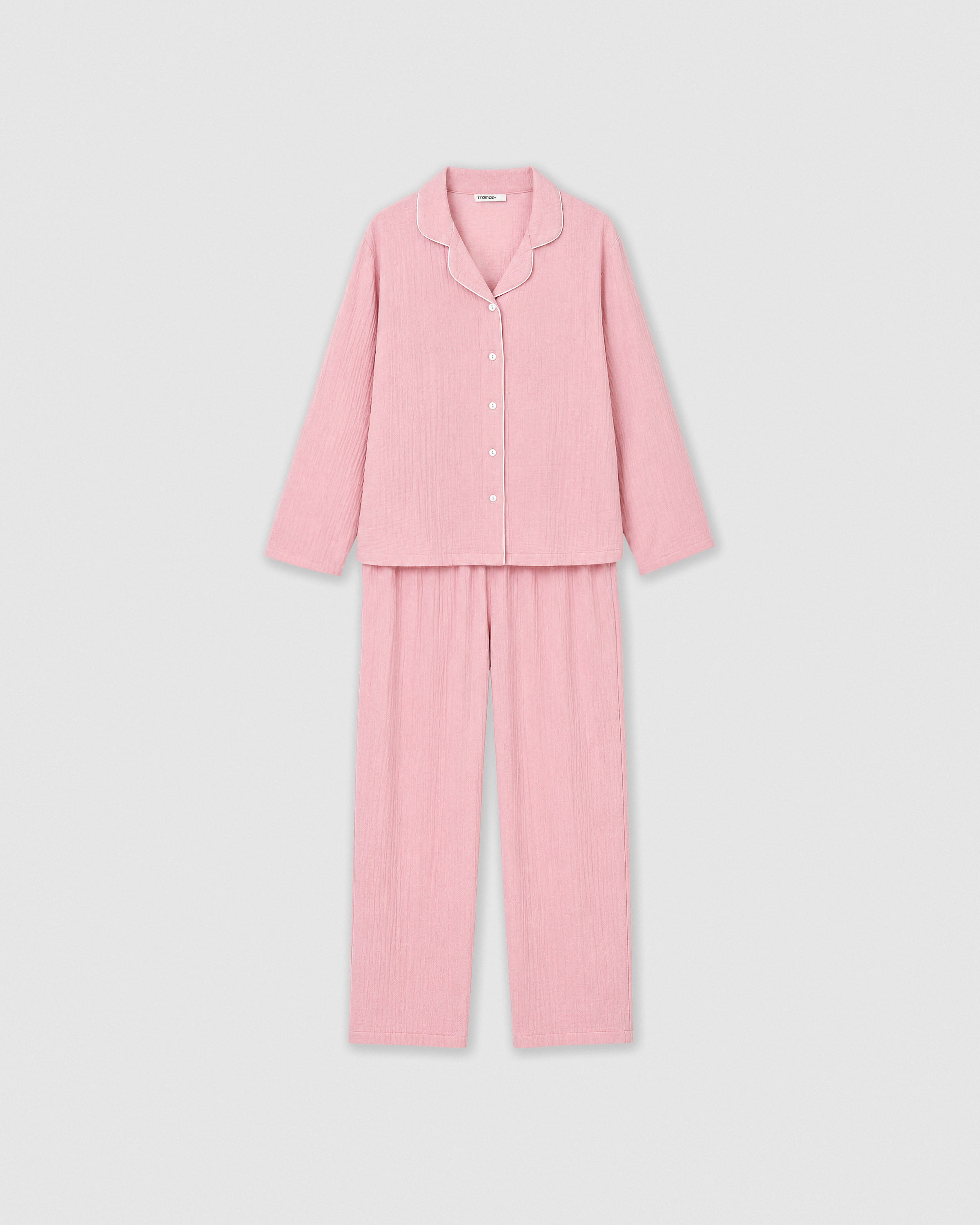 Pijama largo camisero muselina rosa claro