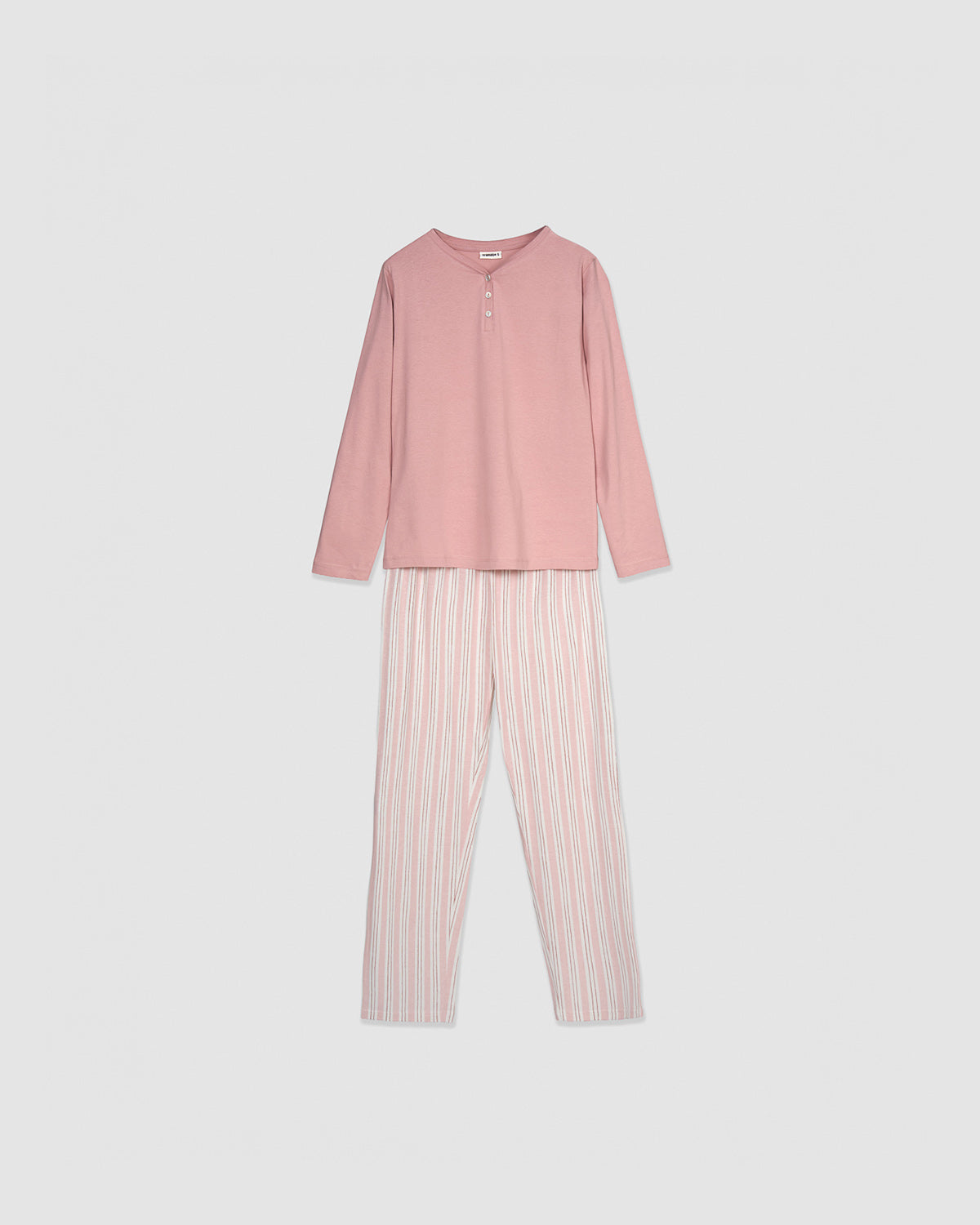 Pijama largo de algodón con escote pico raya zuri rosa