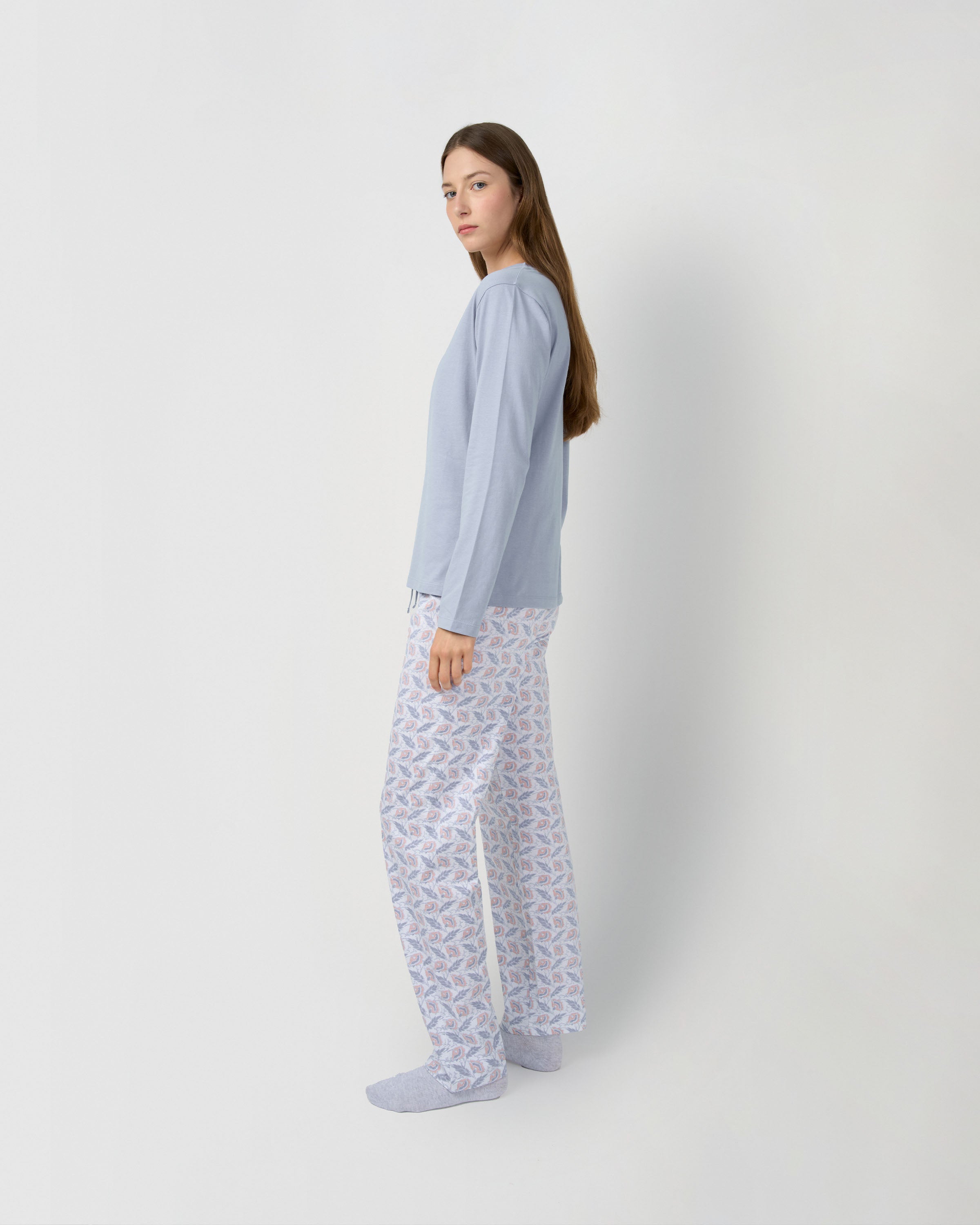 Pijama largo de algodón con escote pico solta índigo