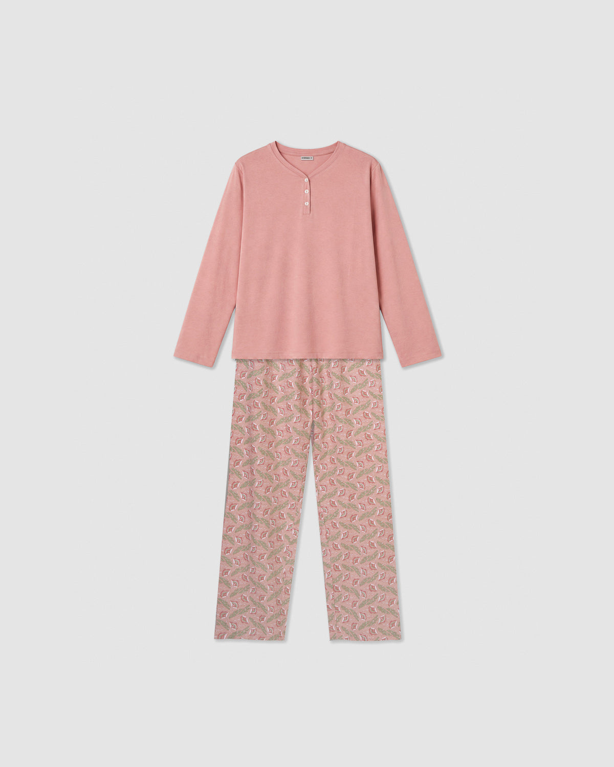 Pijama largo de algodón con escote pico solta rosa