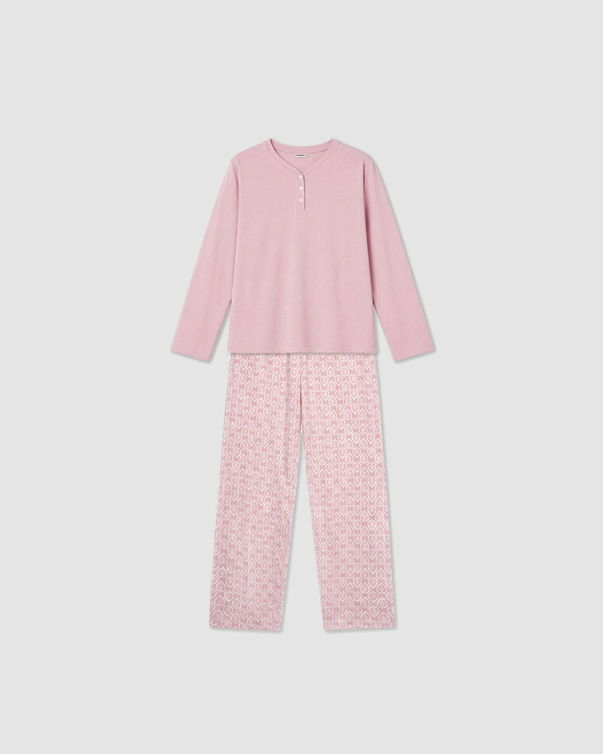 Pijama longo em algodão com decote em V upepo rosa