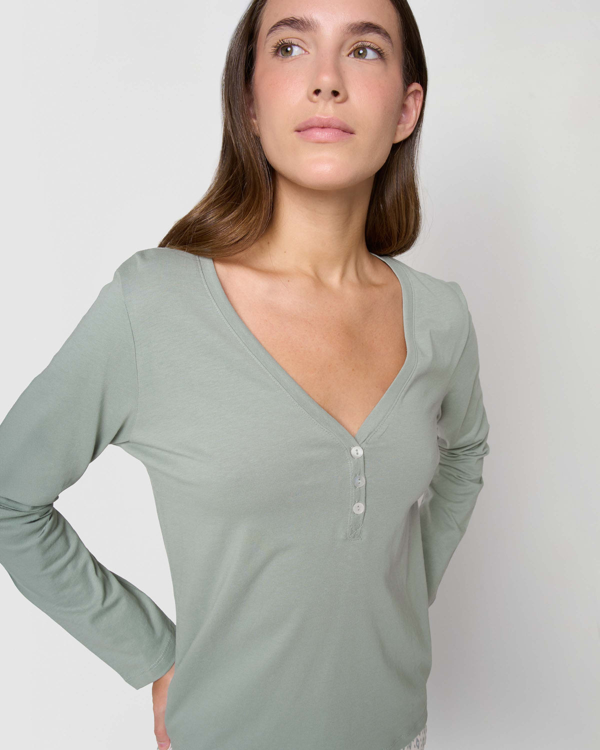 Pijama largo de algodón con escote pico nerdana verde menta