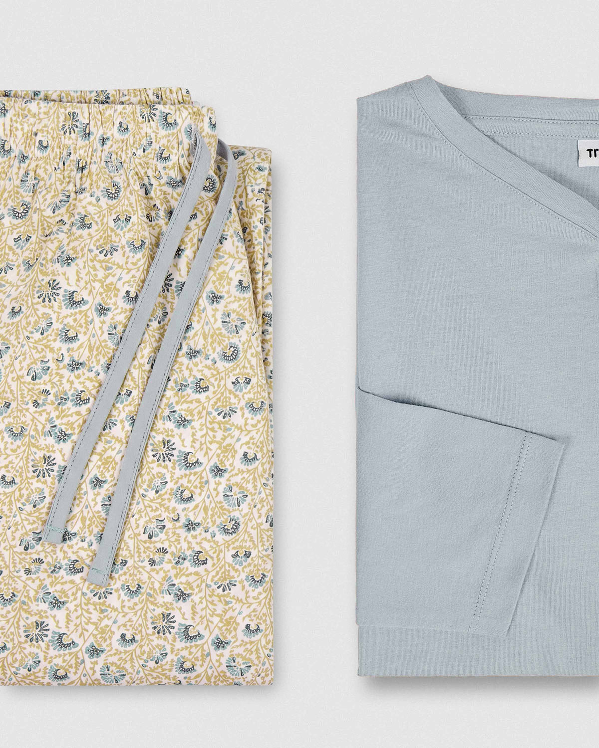 Pijama largo de algodón con escote pico domana azul agua