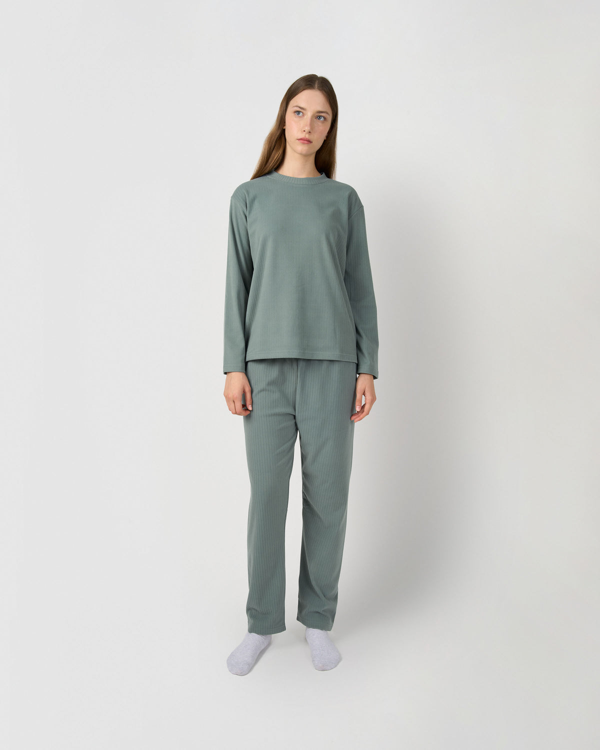 Pijama canalé raya ancha verde francés