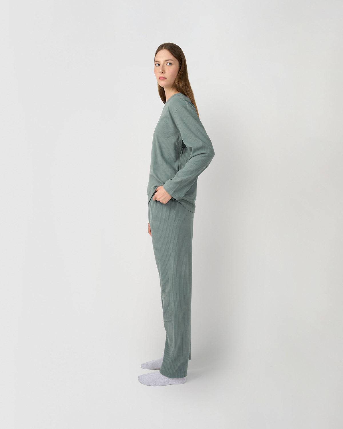 Pijama canalé raya ancha verde francés