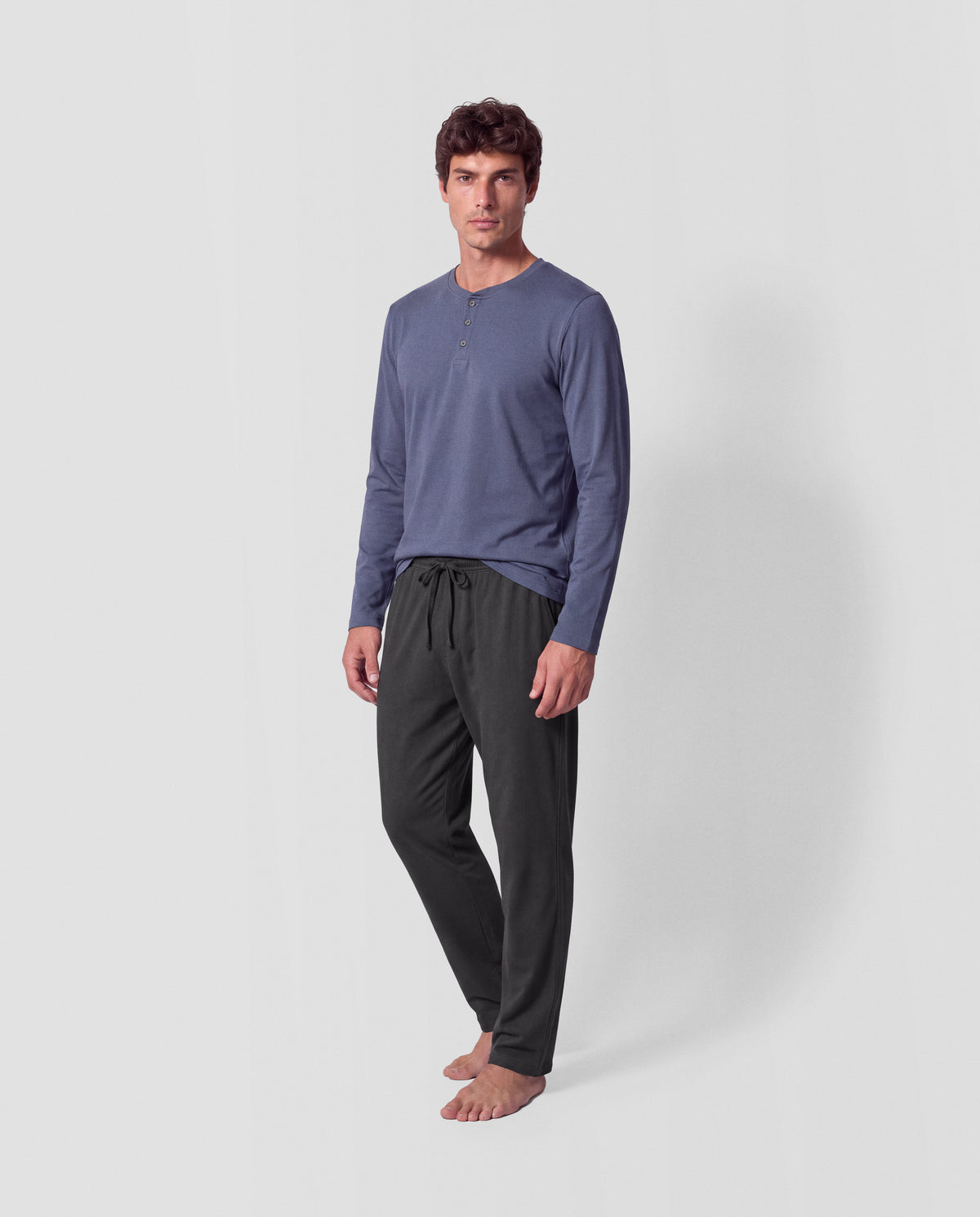 Pijama comprido de homem com botões índigo - azul-marinho