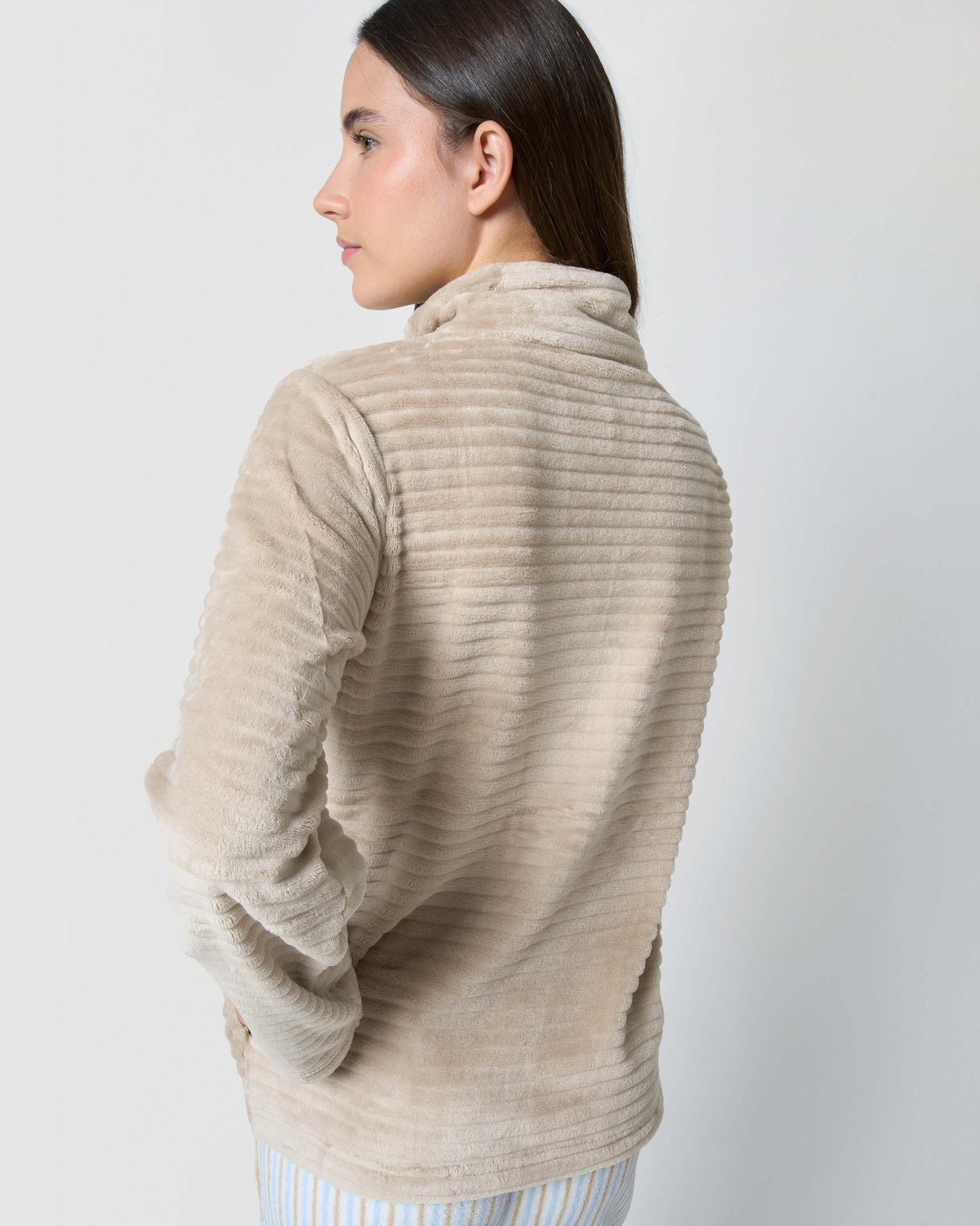 Sudadera terciopelo raya beige