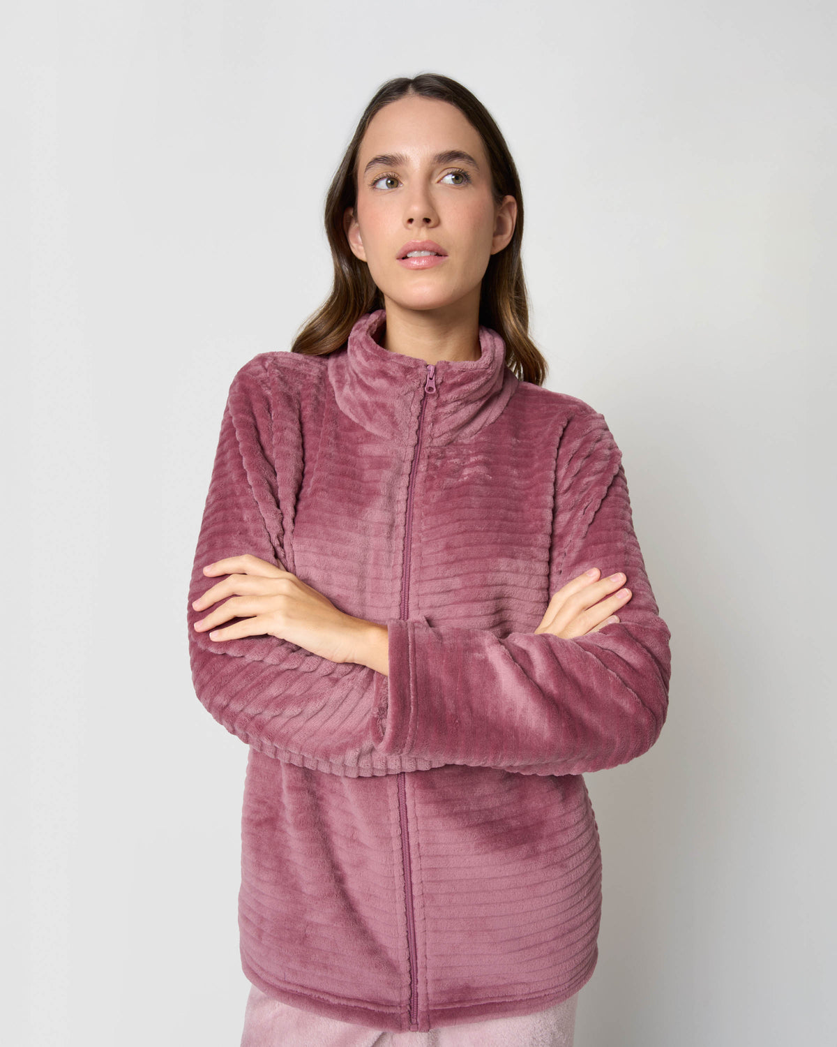 Velvet sweatshirt with plain stripe