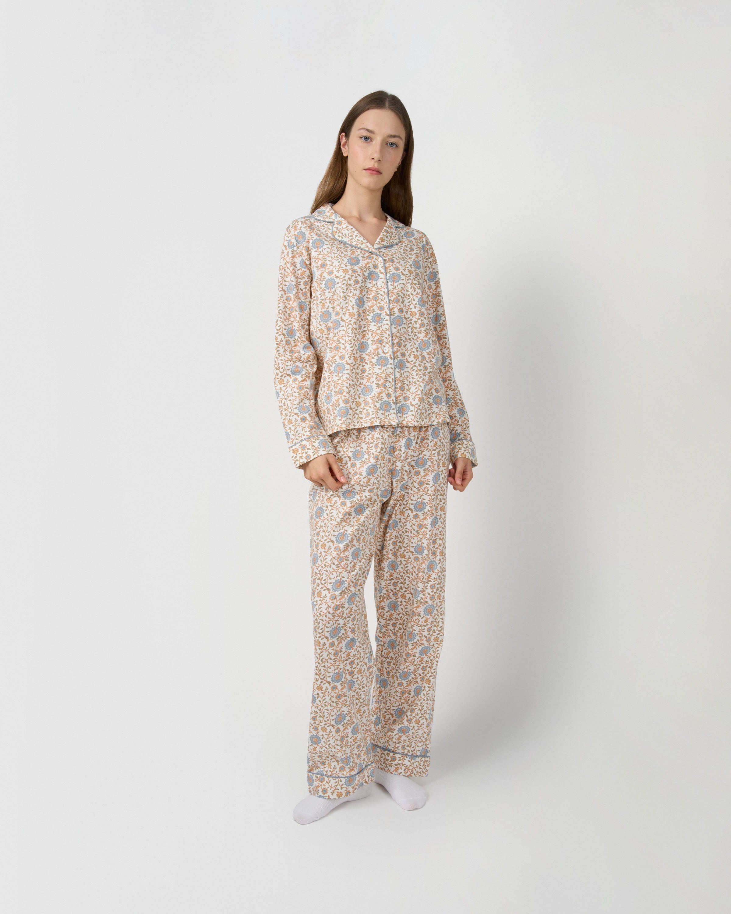 Pijama largo camisero algodón gaia azul