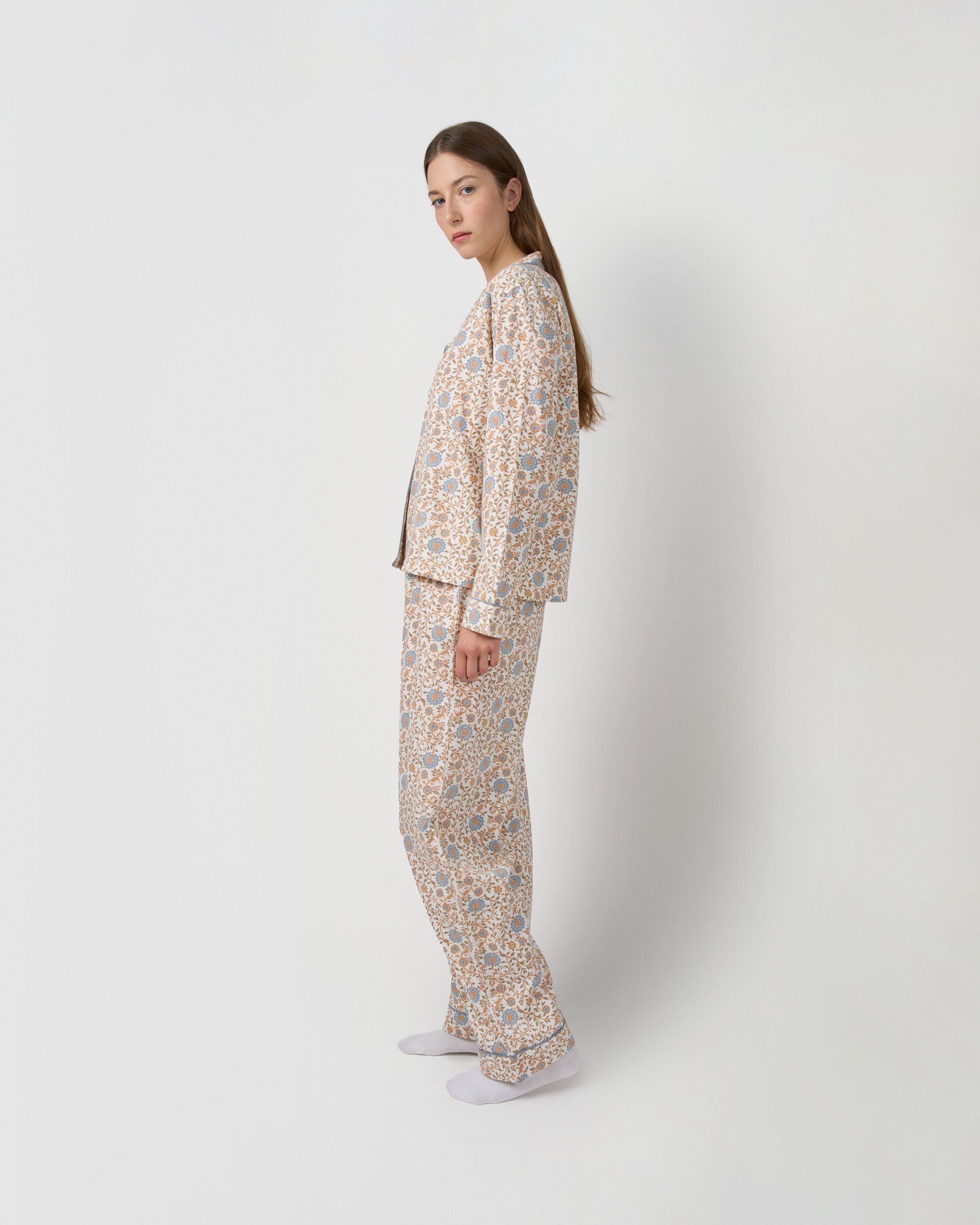 Pijama largo camisero algodón gaia azul