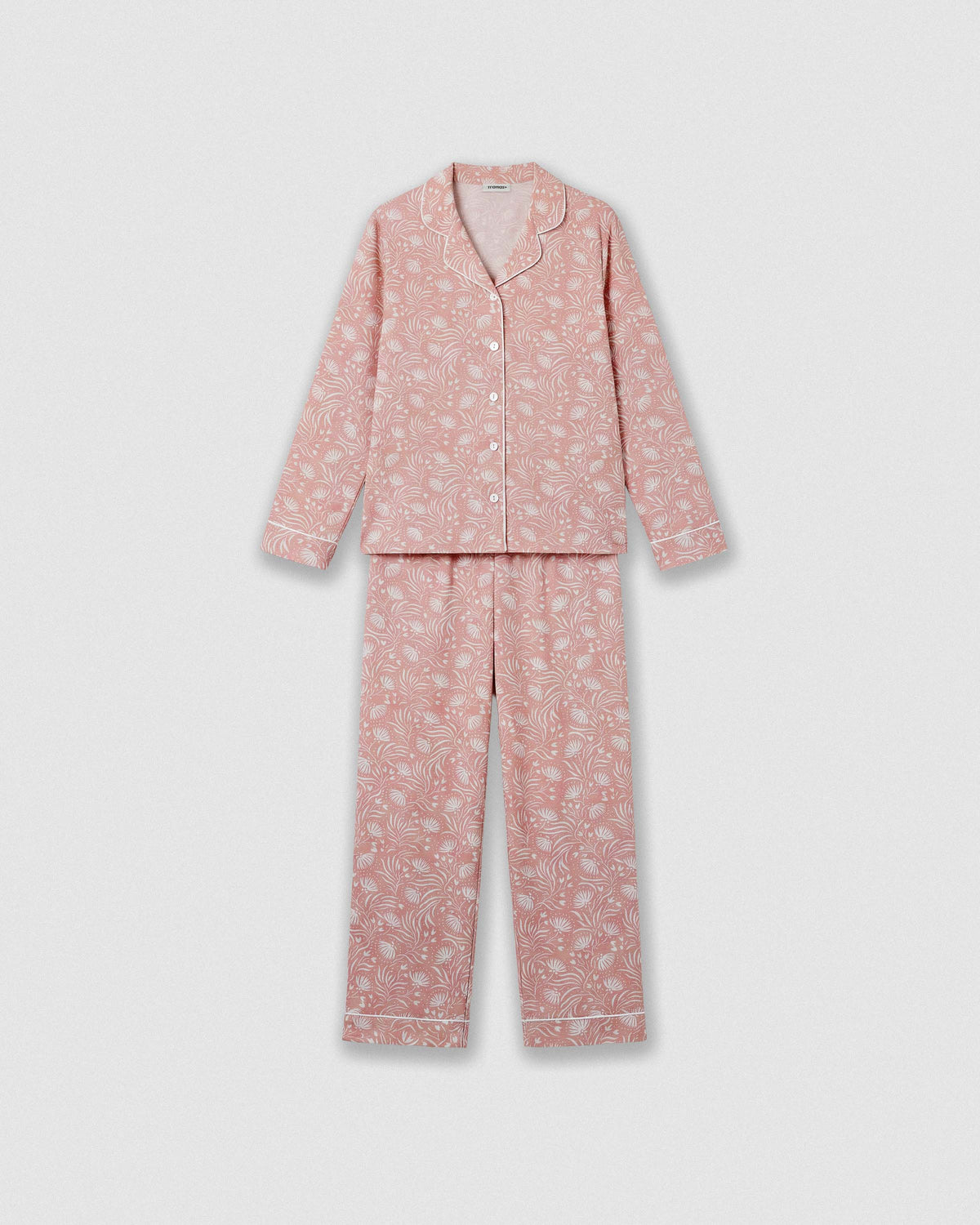Pijama largo camisero algodón dusty rosa