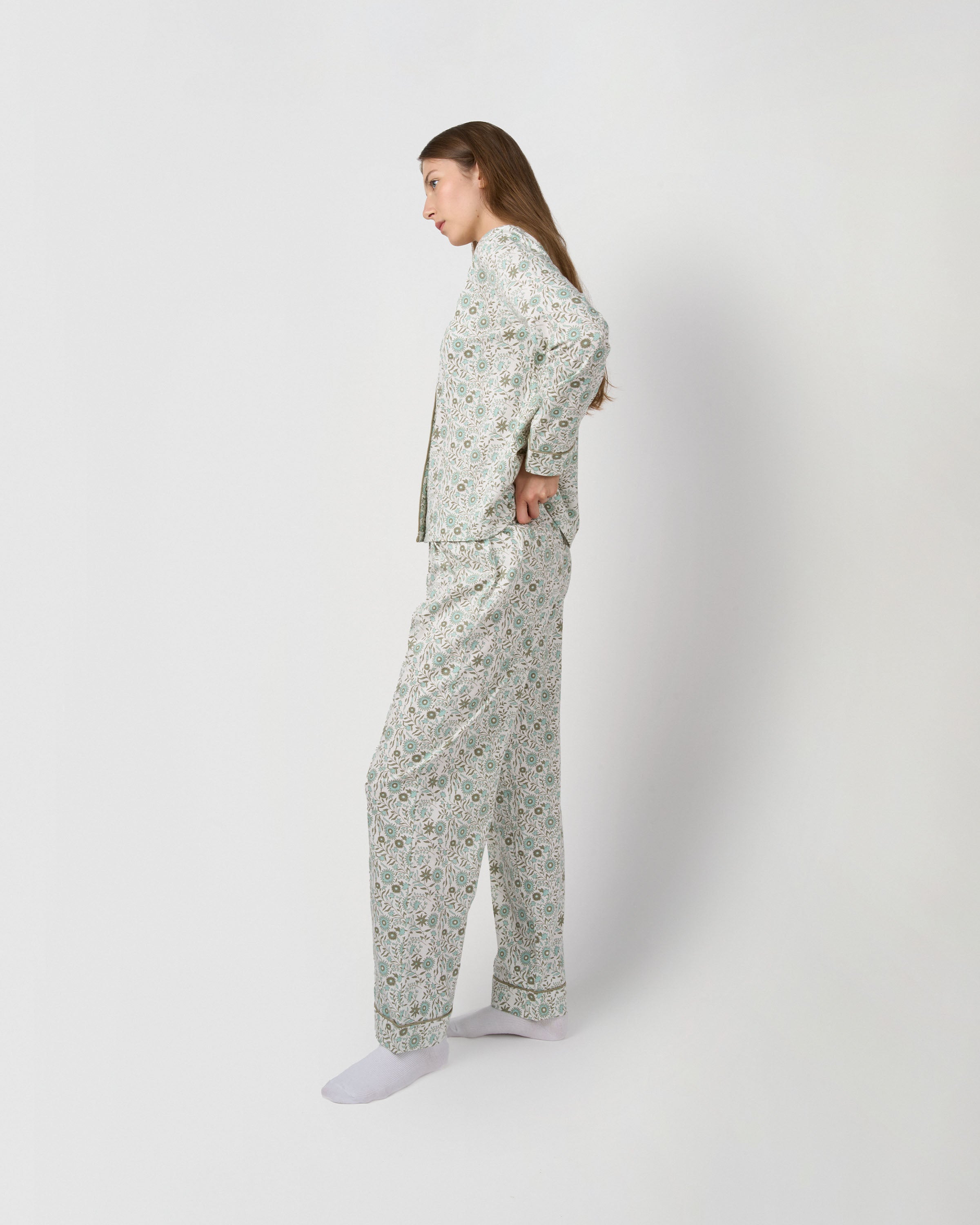 Pijama largo camisero algodón melodi verde